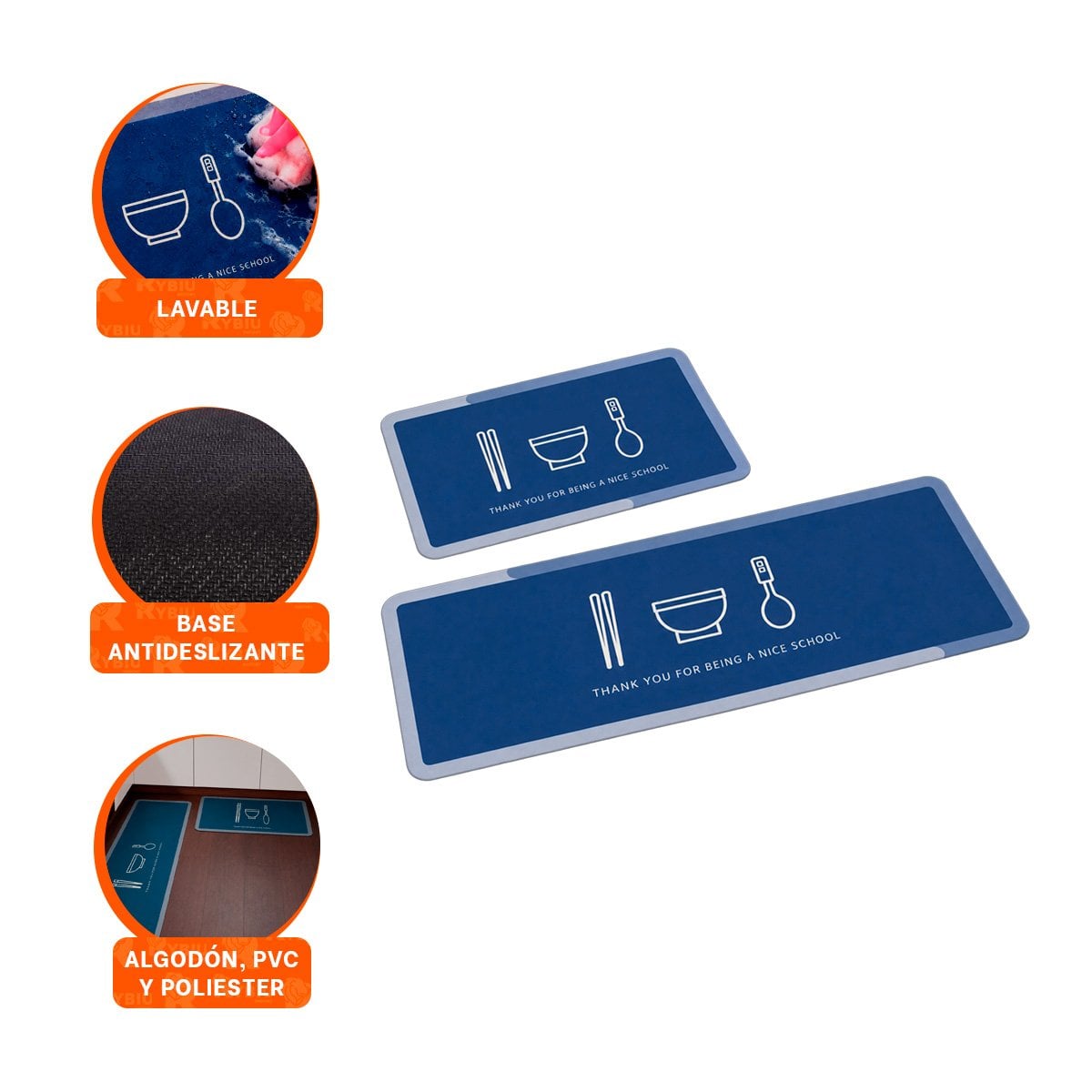 PACK6 SET 2 FELPUDOS THANK YOU PARA PUERTA AZUL ACERO 58X38 Y 140X38 CM YPAPEL REGALO - 2