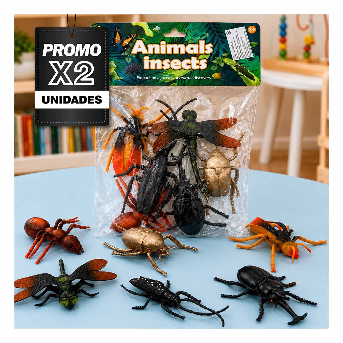 PACK2 BOLSA DE ANIMALES INSECTOS 6 PZ MULTICOLOR PARA JUEGO EDUCATIVO INFANTIL - 1