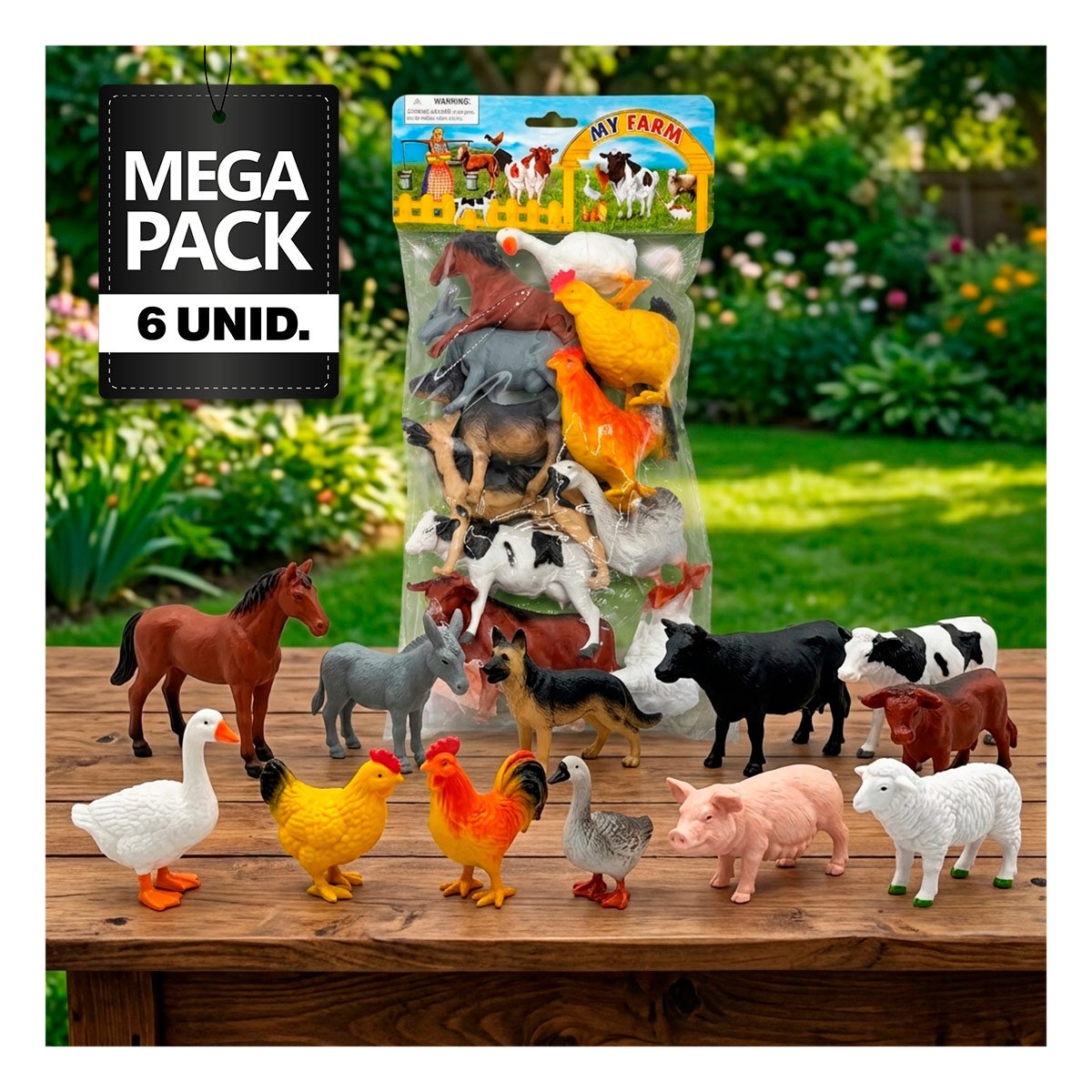 PACK6 PAQUETE CON ANIMALES DE GRANJA 12 PZS MULTICOLOR PARA APRENDIZAJE Y DIVERSION - 1