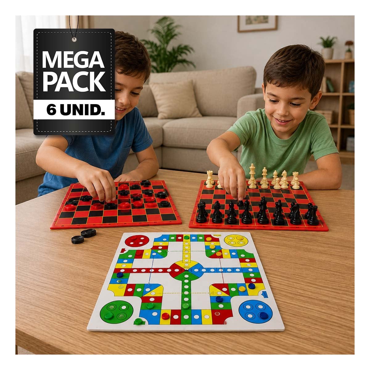 PACK6 JUEGO FAMILIAR 3 EN 1 CON PIEZAS DE ESTRATEGIA - 1