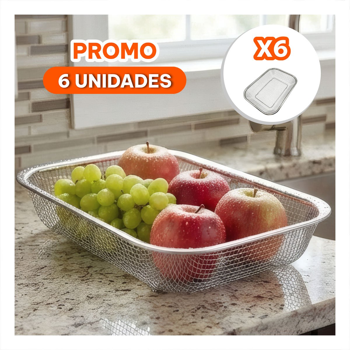 PACK6 BANDEJA PARA PRESENTAR ALIMENTOS 29,5X22X6,3CM EN MALLA PLATEADO YREGALO STICKER - 1