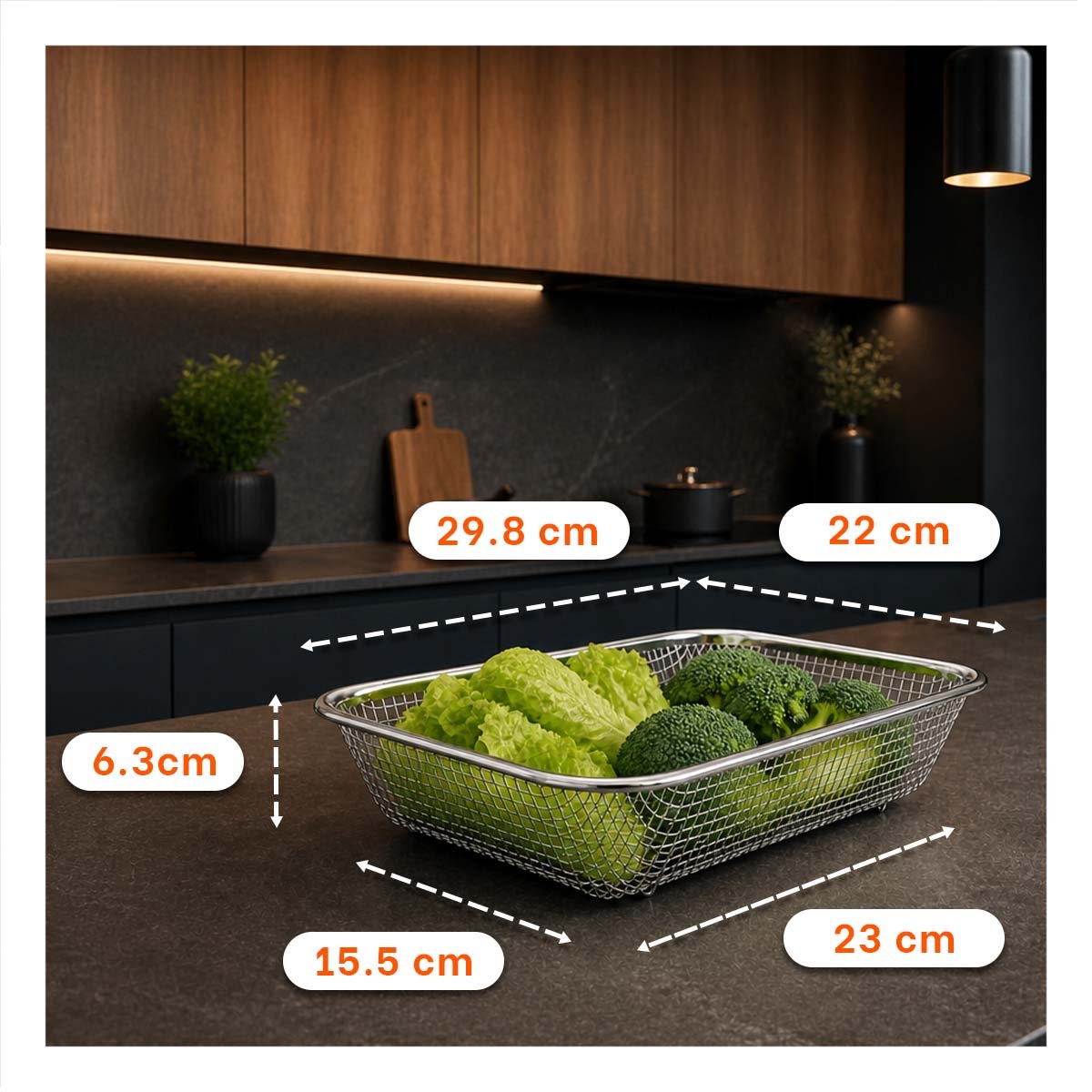 PACK6 CESTA DE MALLA PARA FRUTAS 29,5X22X6,3CM PLATEADO RECTANGULAR - 2
