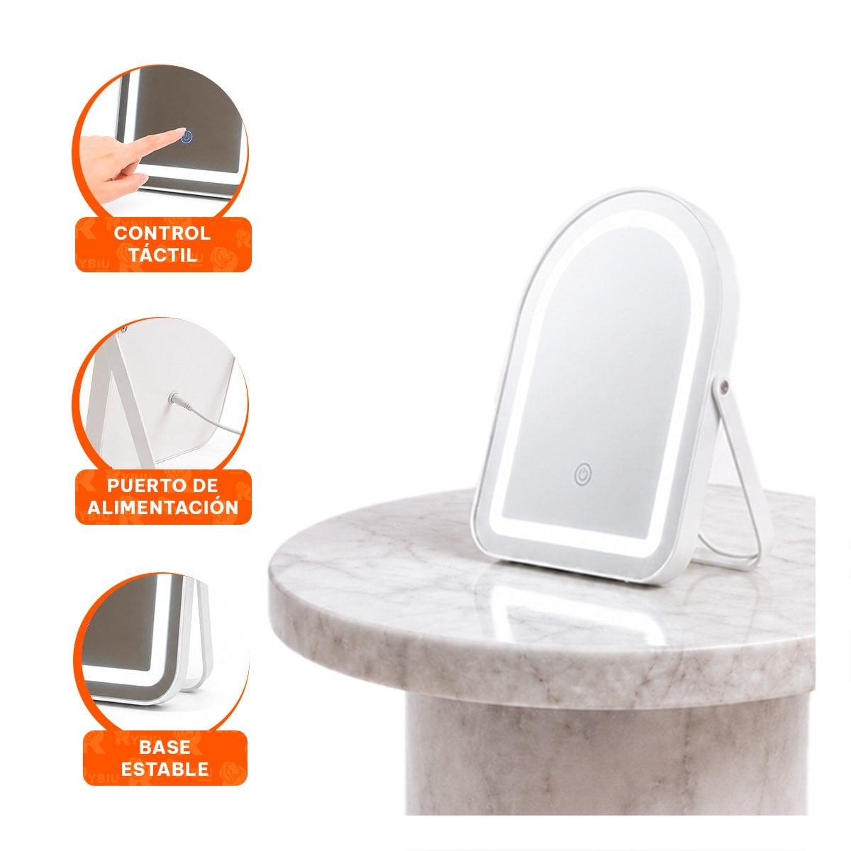 PACK2 ESPEJO LED PARA ESCRITORIO CON 3 MODOS DE LUZ AJUSTABLE TOCADOR BLANCO YPAPEL REGALO - 2