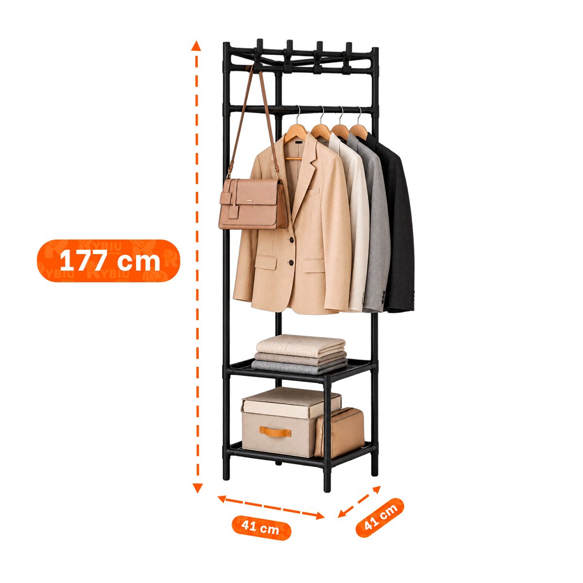 PACK6 ORGANIZADOR NEGRO PARA ENTRADA CON PERCHERA ESQUINERO 177X41CM 2 NIVELES YREGALO STICKER - 2