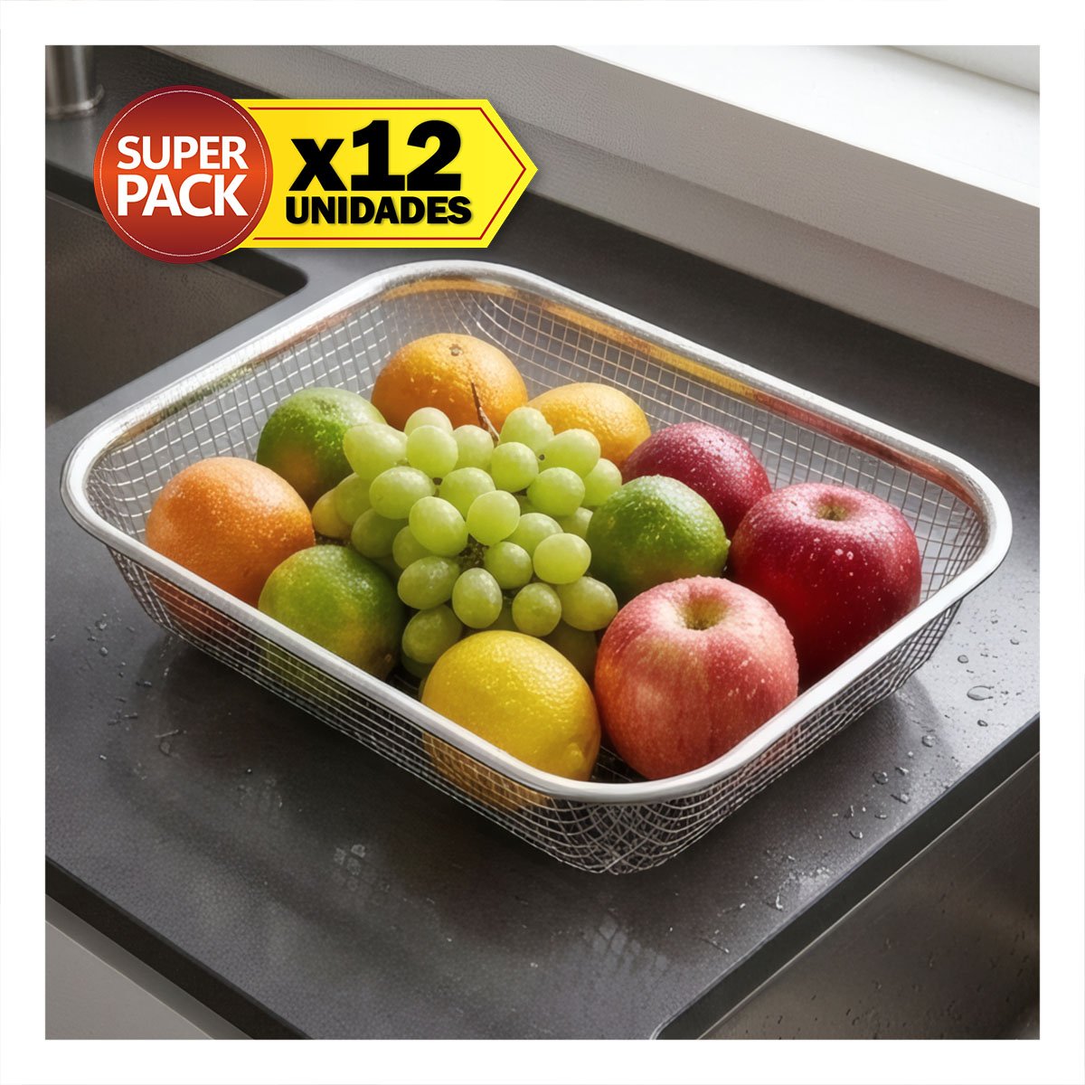 PACK12 CANASTA DE MALLA RECTANGULAR 29,5X22X6,3CM PLATEADO PARA ACCESORIOS YPAPEL REGALO - 1