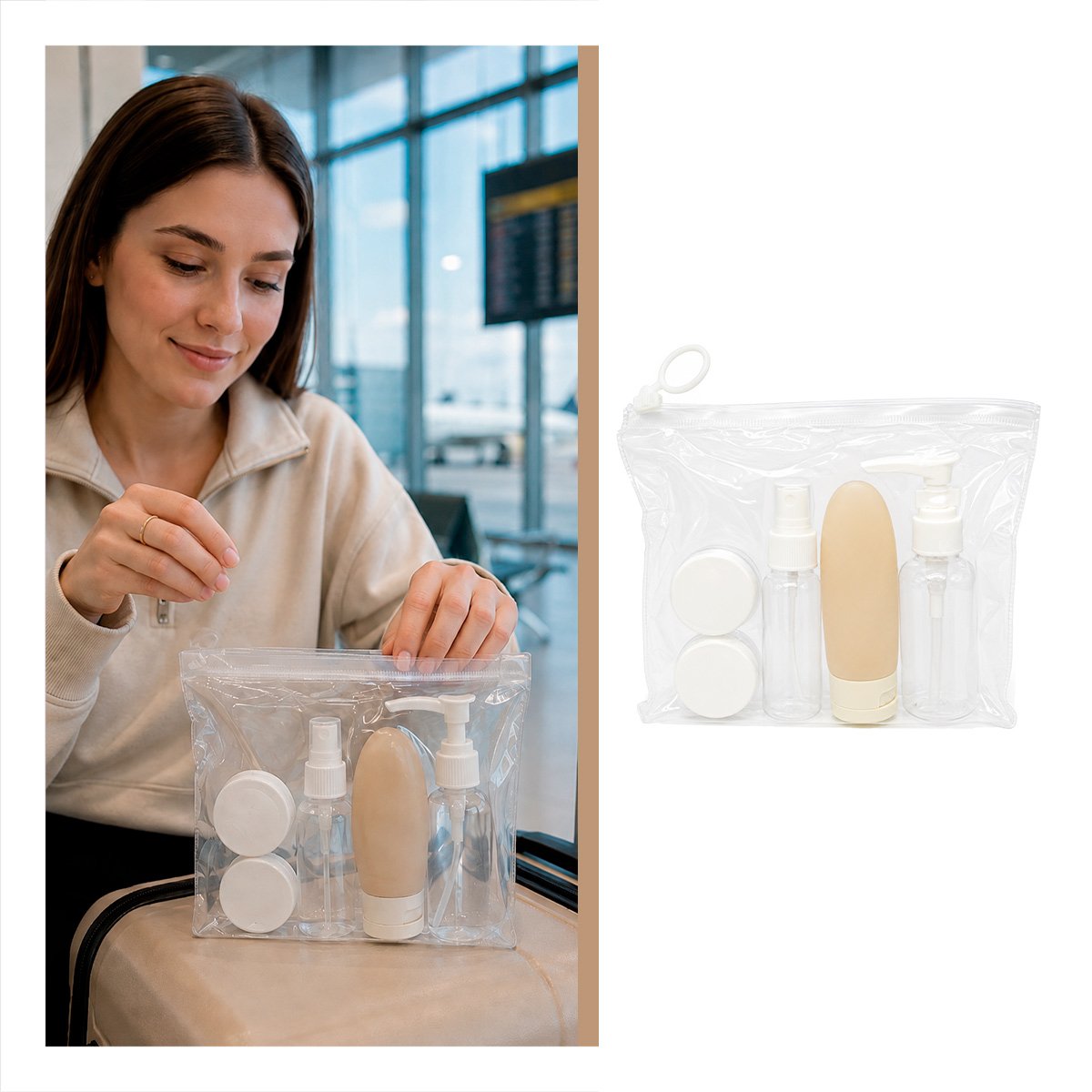 PACK4 ESTUCHE DE 5 BOTELLAS DE VIAJE PARA GUARDAR LAS CREMAS Y EL CHAMPU BLANCO - 2