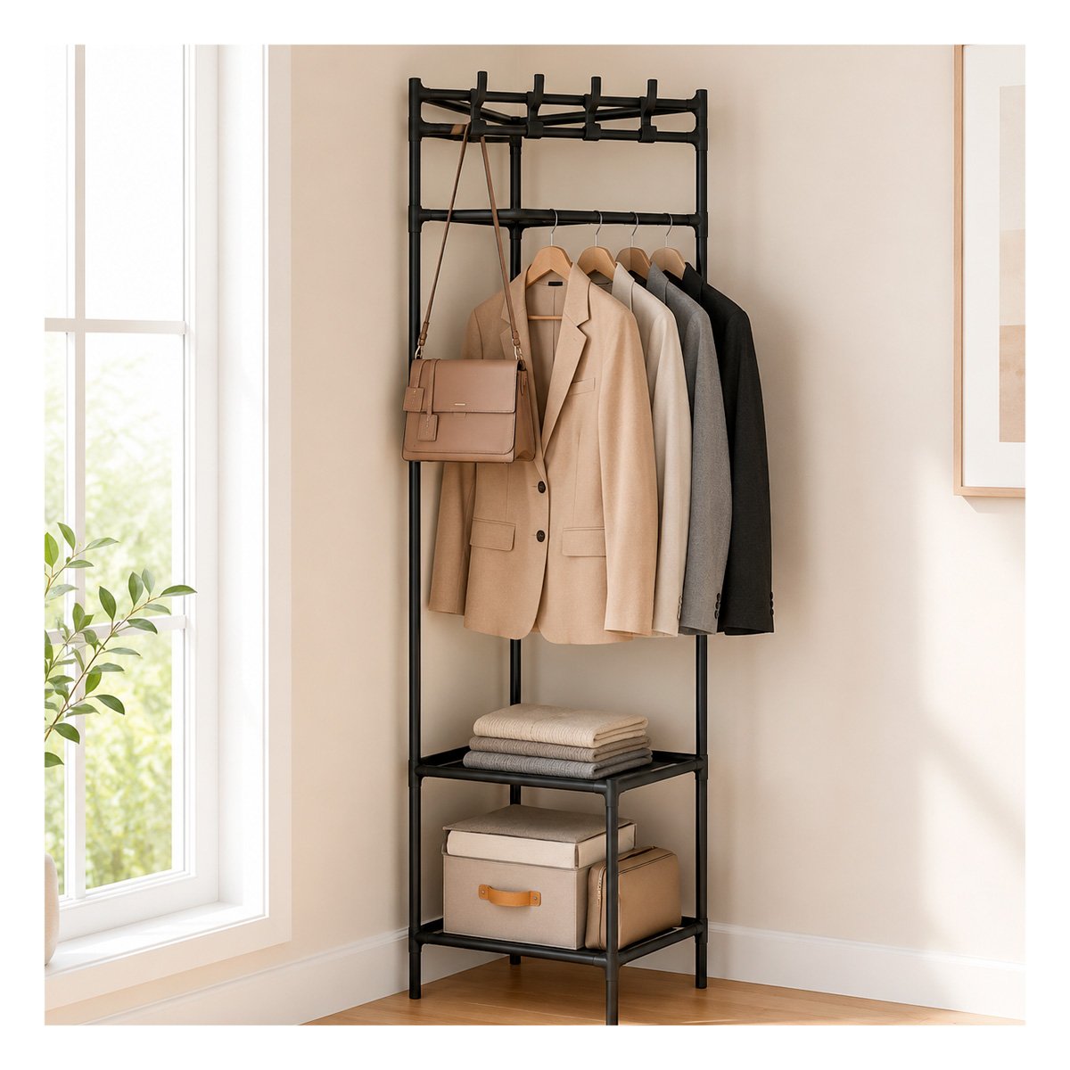 PACK2 ORGANIZADOR ESQUINERO PARA ZAPATOS CON PERCHERA NEGRO DE 2 NIVELES 177X41CM - 3