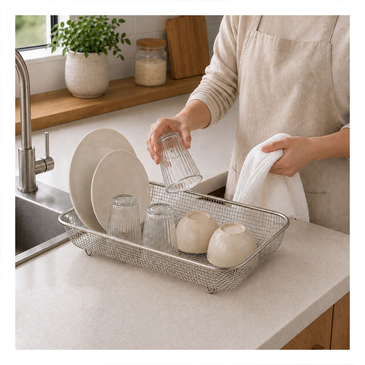 CESTA RECTANGULAR DE MALLA PLATEADO PARA COCINA Y HOGAR 37,5X27X8CM Y STICKY - 1