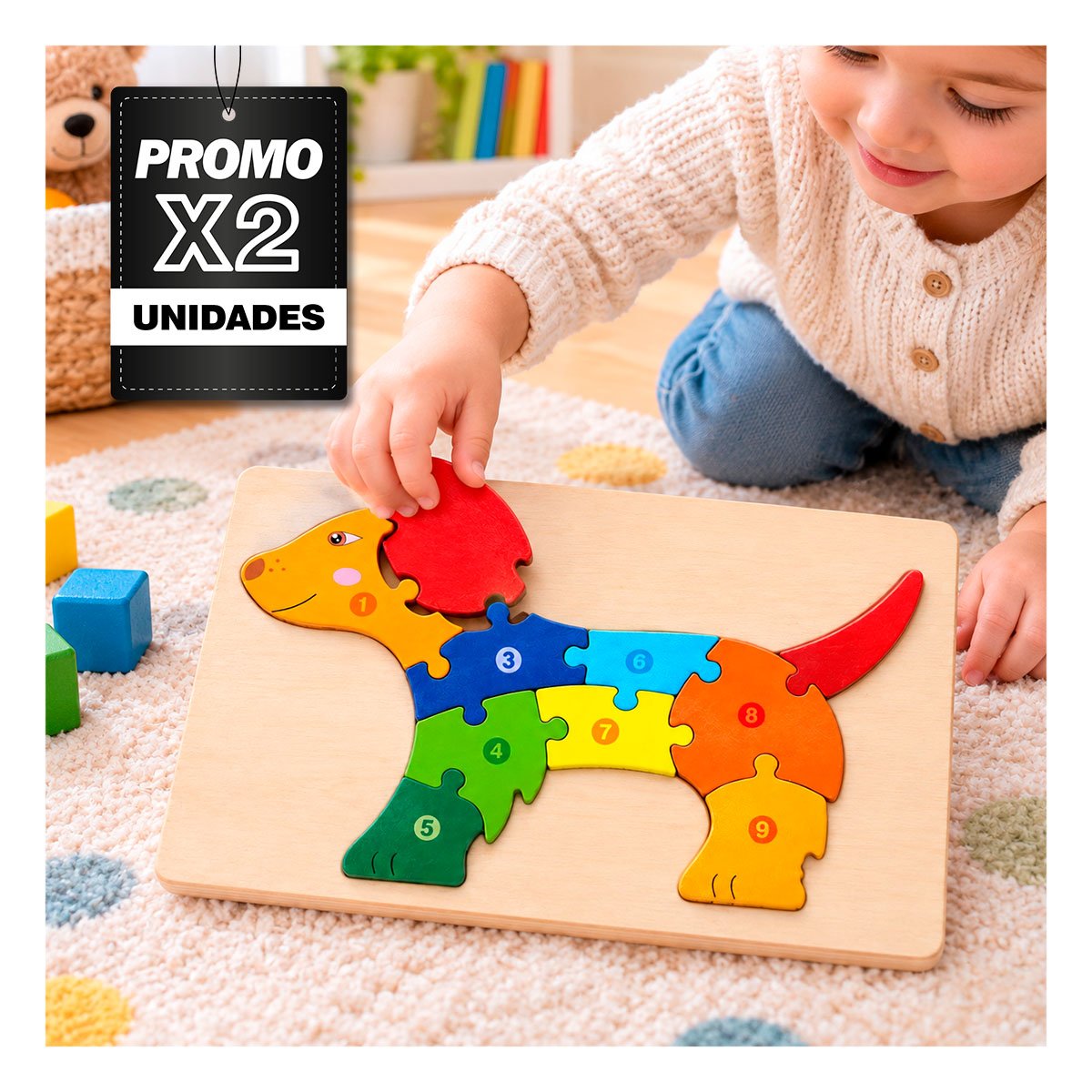 PACK2 PUZZLE DE NUMEROS CON FIGURA DE PERRO INFANTIL MULTICOLOR 18X30CM - 1