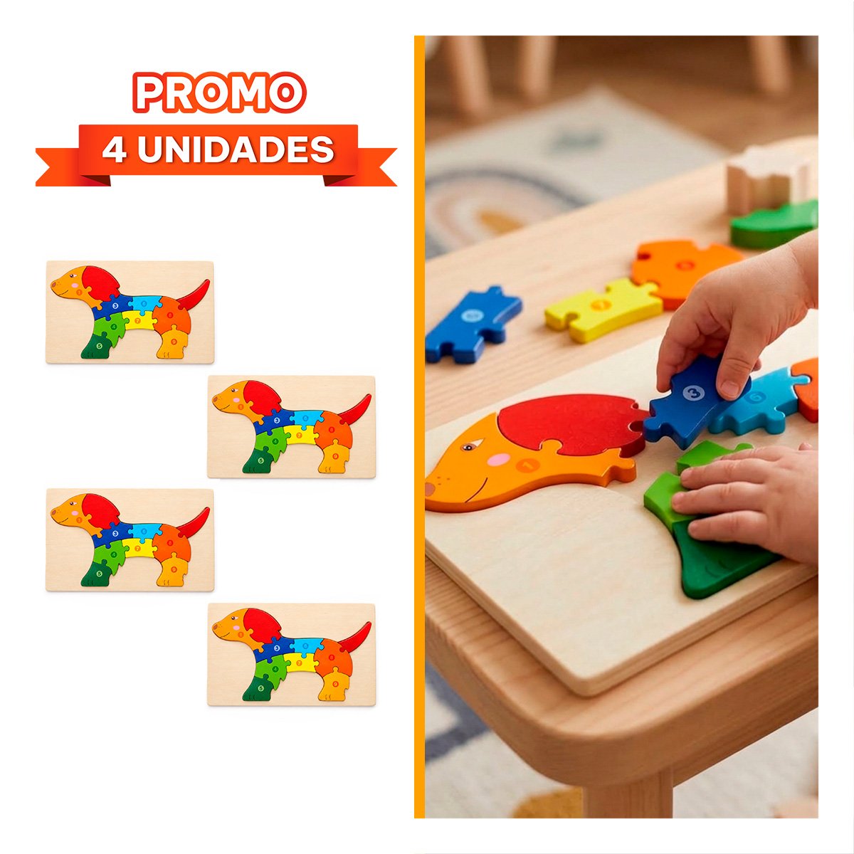 PACK4 ROMPECABEZAS DE HABILIDAD INFANTIL CON PIEZAS NUMERICAS 18X30CM YREGALO STICKER - 1