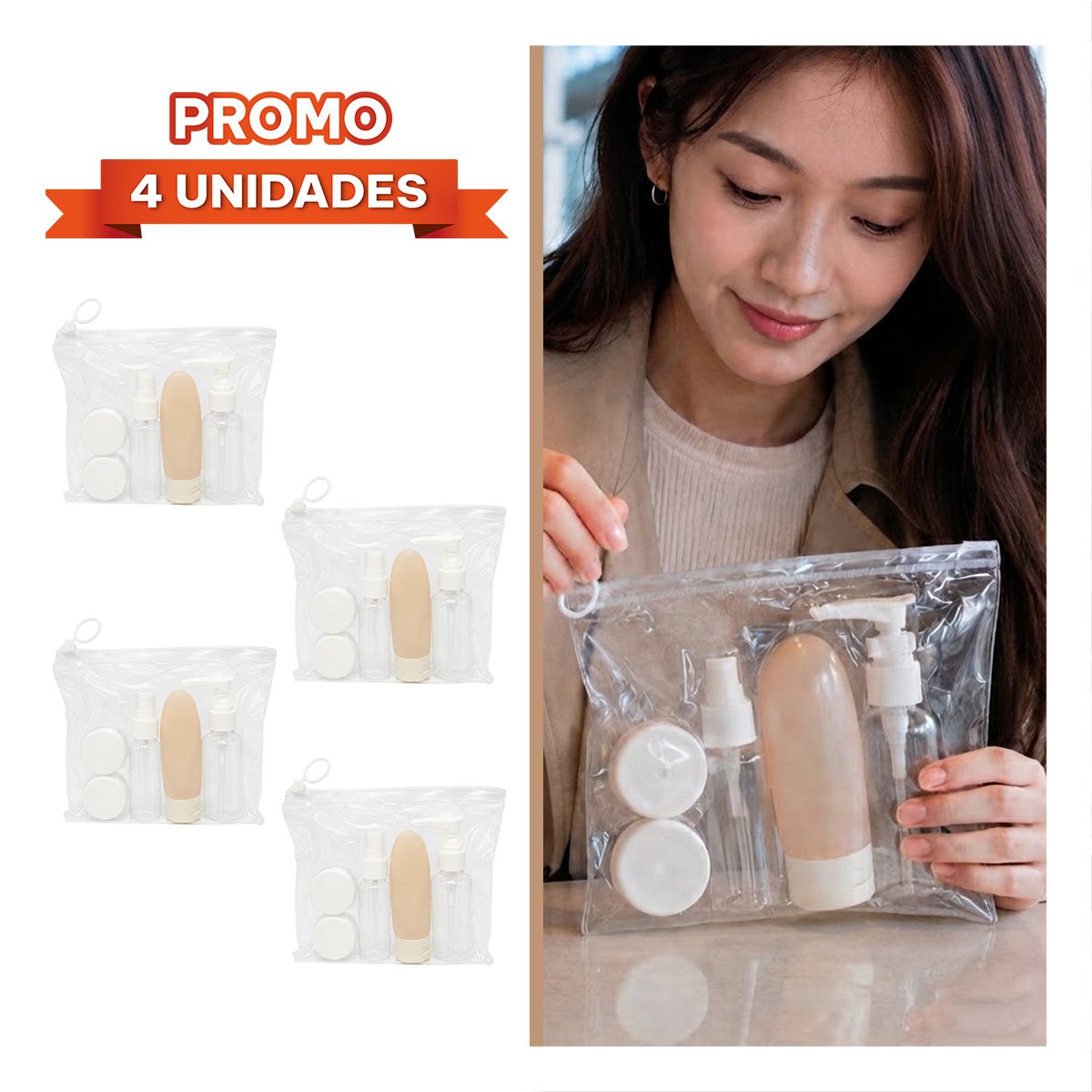 PACK4 NECESER DE 5 BOTELLAS DE VIAJES PARA TRANSPORTAR TODAS ESAS CREMAS BLANCO YREGALO STICKER - 1