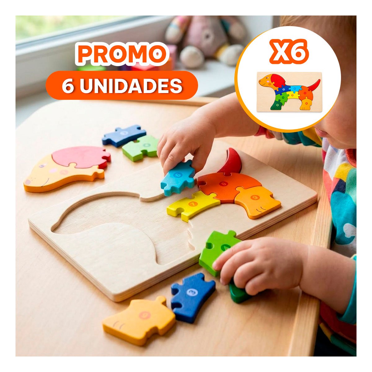 PACK6 ROMPECABEZAS ANIMAL PERRO PARA APRENDIZAJE INFANTIL MULTICOLOR 18X30CM YREGALO STICKER - 1