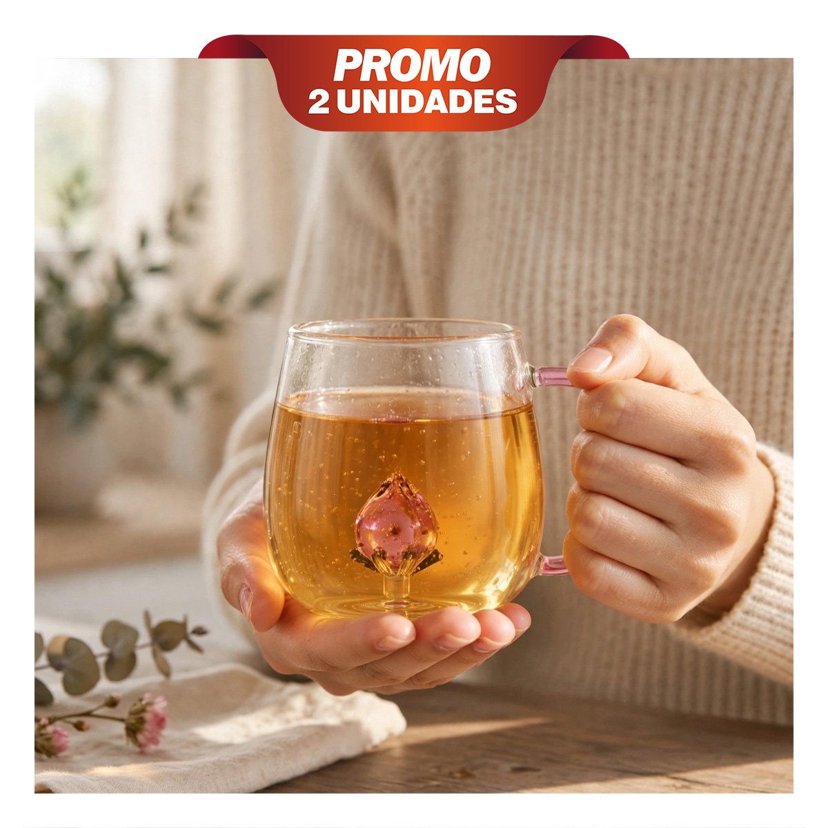 PACK2 ENVASE TRANSPARENTE CON ASA ROSADA Y FRESA ADENTRO PARA BEBIDAS FRIAS YPAPEL REGALO - 1
