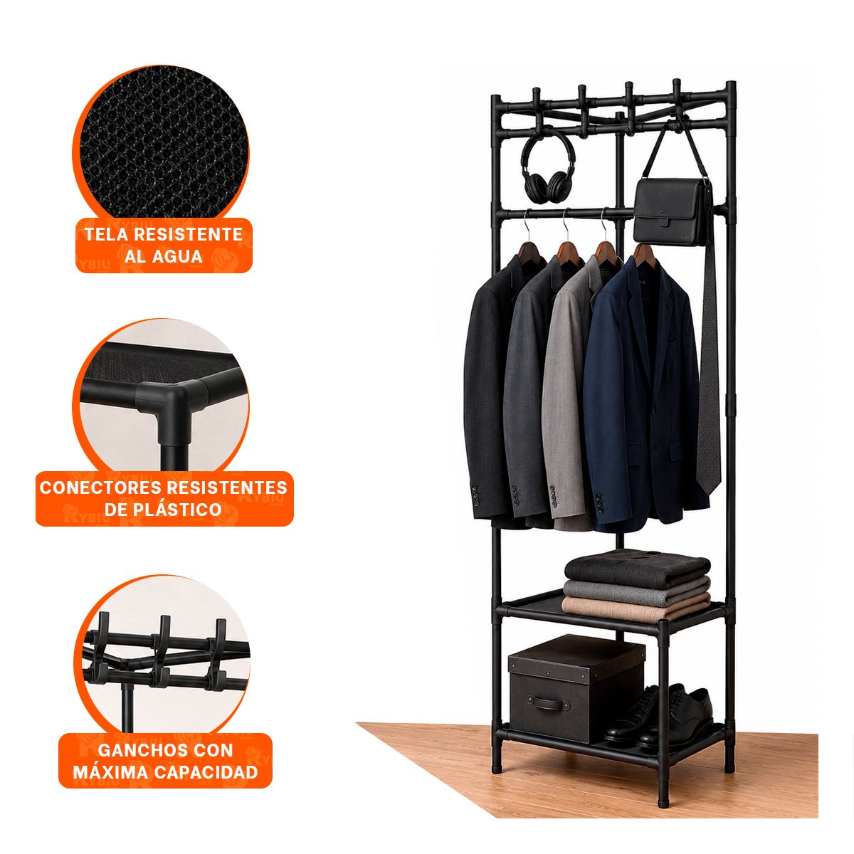 PACK4 ESTANTE ESQUINERO NEGRO DE 2 NIVELES PARA ZAPATOS CON PERCHERA 177X41CM YREGALO STICKER - 4