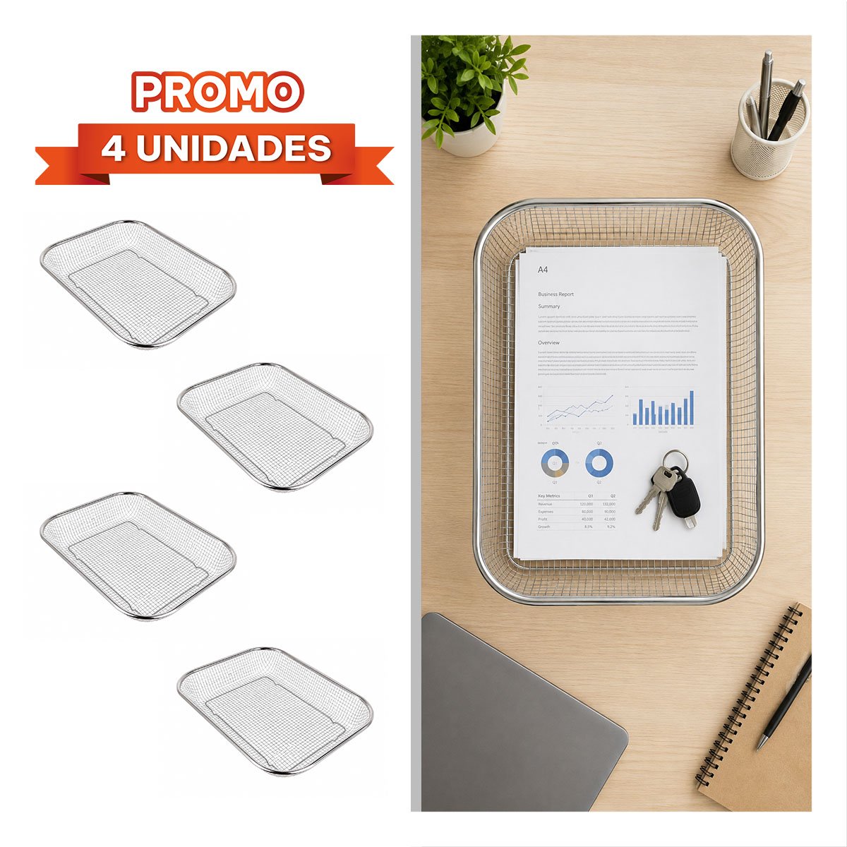 PACK4 ORGANIZADOR DE MALLA PLATEADO PARA COCINA Y DIFERENTES ESPACIOS YREGALO STICKER - 1
