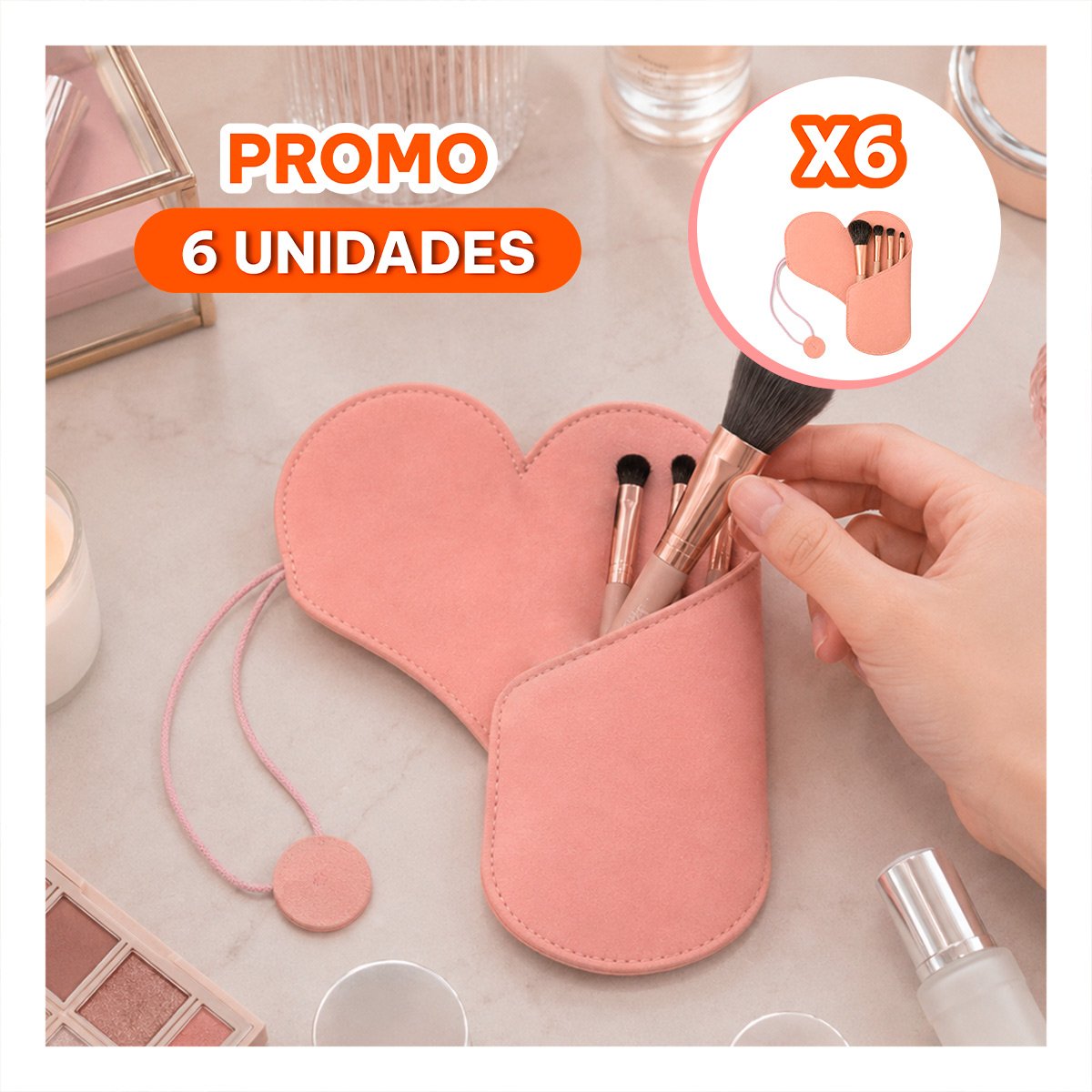 PACK6 JUEGO 4 BROCHAS PARA MAQUILLAJE CON ESTUCHE ROSADO PARA ROSTRO USO COMODO YREGALO STICKER - 1