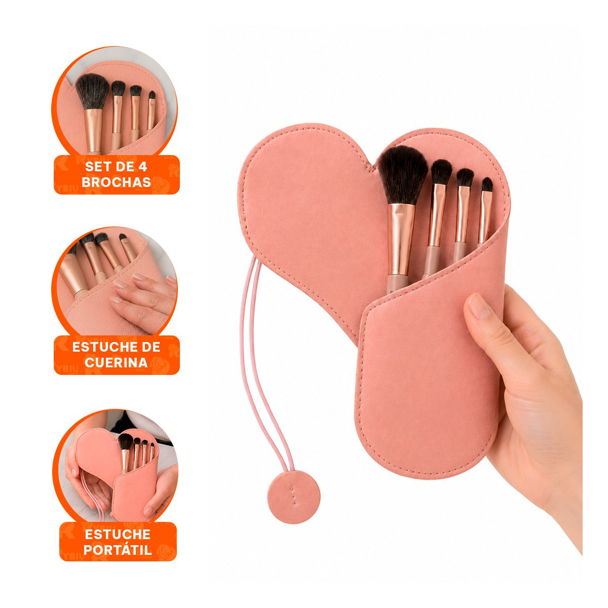 PACK4 CAJA 4 BROCHAS PARA MAQUILLAJE CON ESTUCHE ROSADO USO PRACTICO DE LA CASA YREGALO STICKER - 4