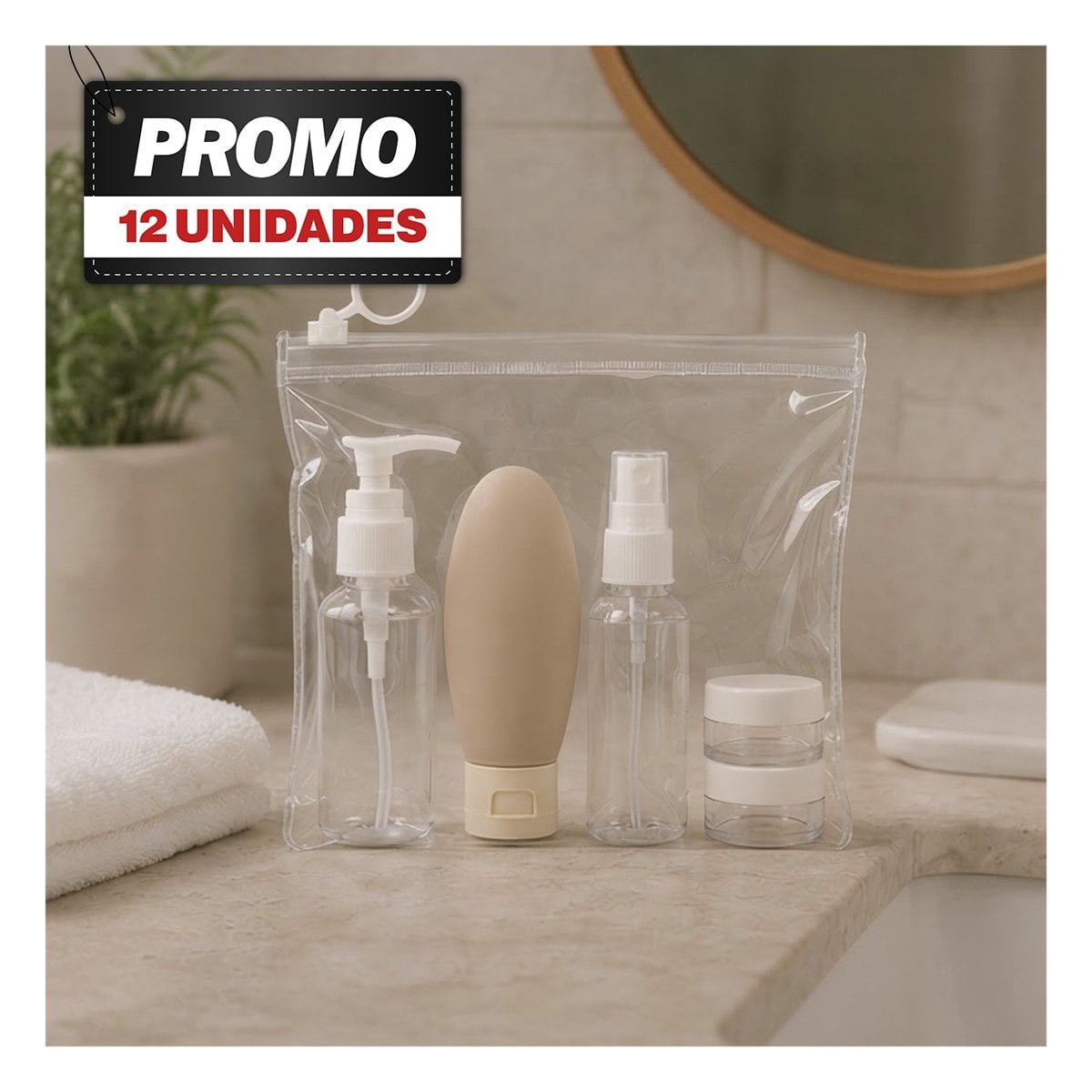 PACK12 KIT DE 5 BOTELLAS DE VIAJE PARA TRASLADAR LAS CREMAS Y EL CHAMPU BLANCO - 1