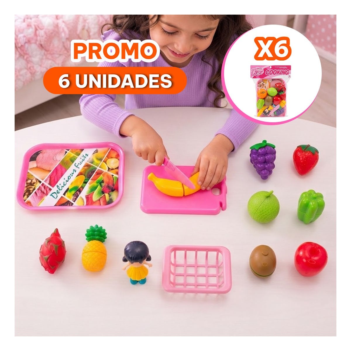 PACK6 PACK CREATIVO DE COCINA CON FRUTAS Y VERDURAS MULTICOLOR YREGALO STICKER - 1
