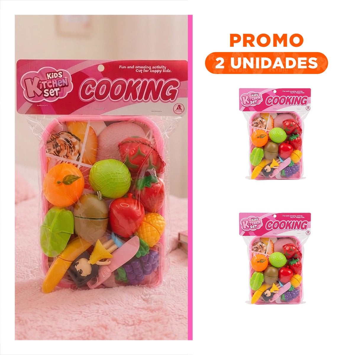 PACK2 JUEGO DIDACTICO DE FRUTAS Y VERDURAS CON PIEZAS DE COCINA YREGALO STICKER - 1