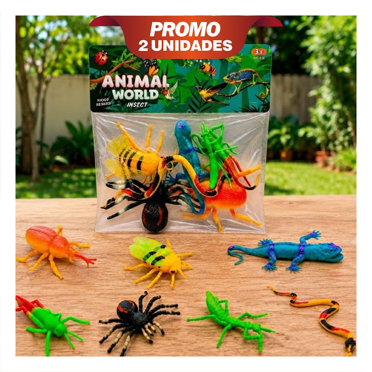 PACK2 ESTUCHE CON ANIMALES INSECTOS 7 PZ MULTICOLOR PARA APRENDIZAJE Y DIVERSION YPAPEL REGALO - 1