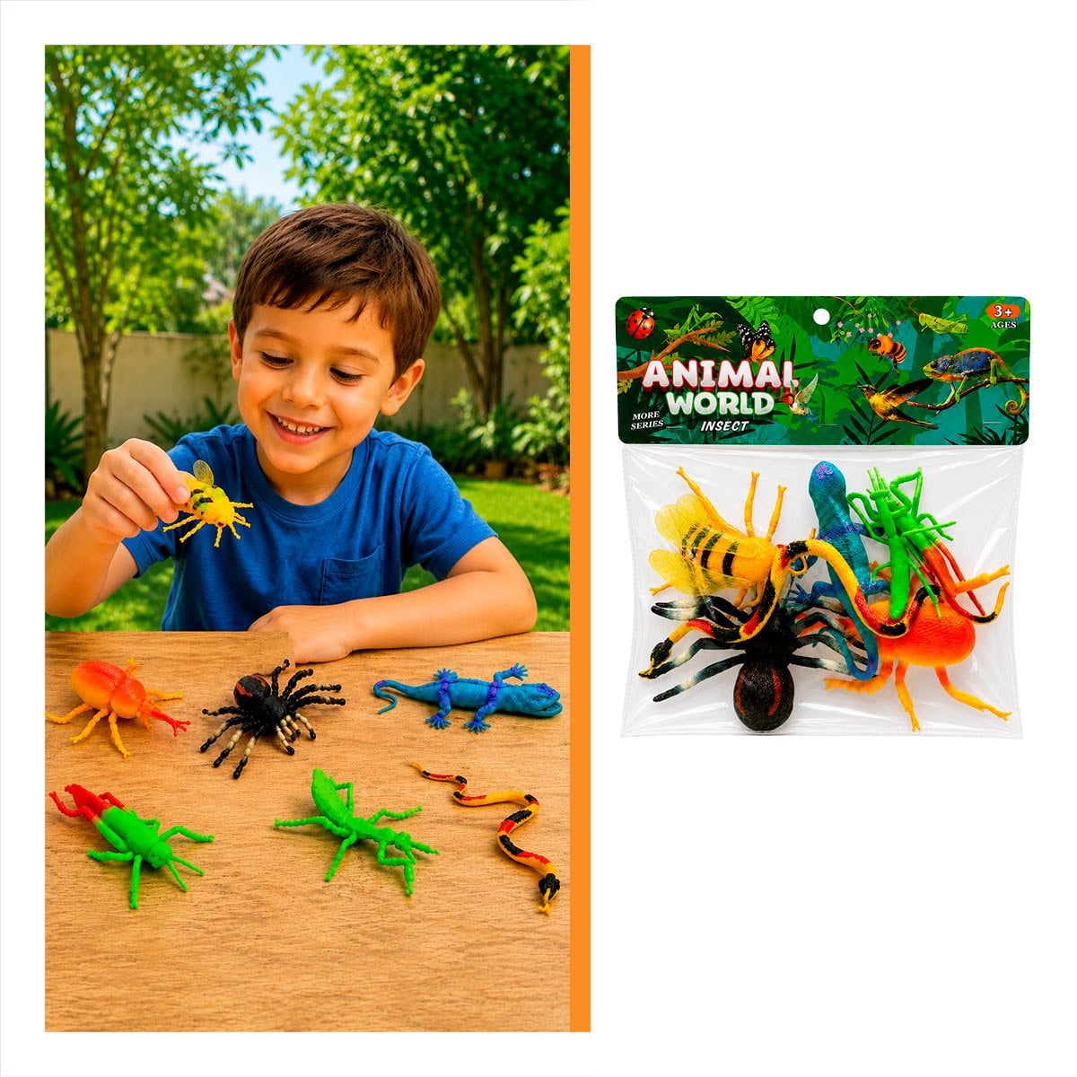 PAQUETE DE FIGURAS ANIMALES INSECTOS 7 PZ MULTICOLOR PARA NINOS EN CASA Y LIGAS REGALO - 1