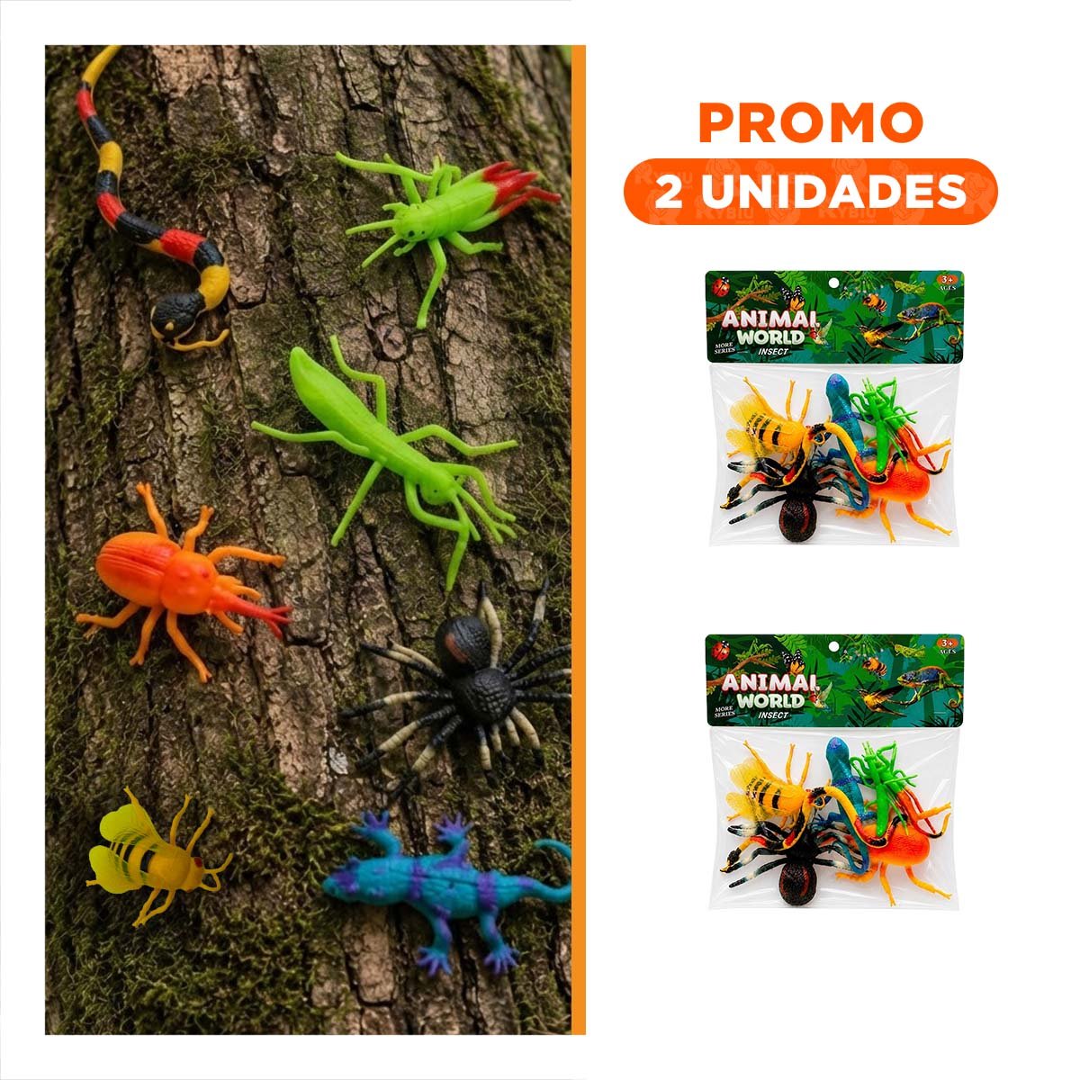 PACK2 PAQUETE INFANTIL DE ANIMALES INSECTOS 7 PZ MULTICOLOR PARA JUEGOS YREGALO STICKER - 1
