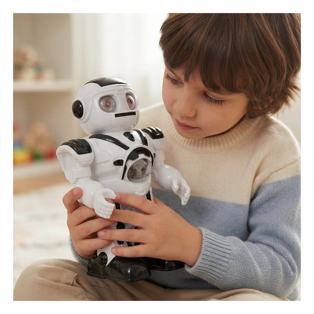 ARTICULO ROBOT LANZA DISCOS NEGRO Y BLANCO PARA NINOS DE JUEGO EN LA CASA Y PAPEL REGALO - 1