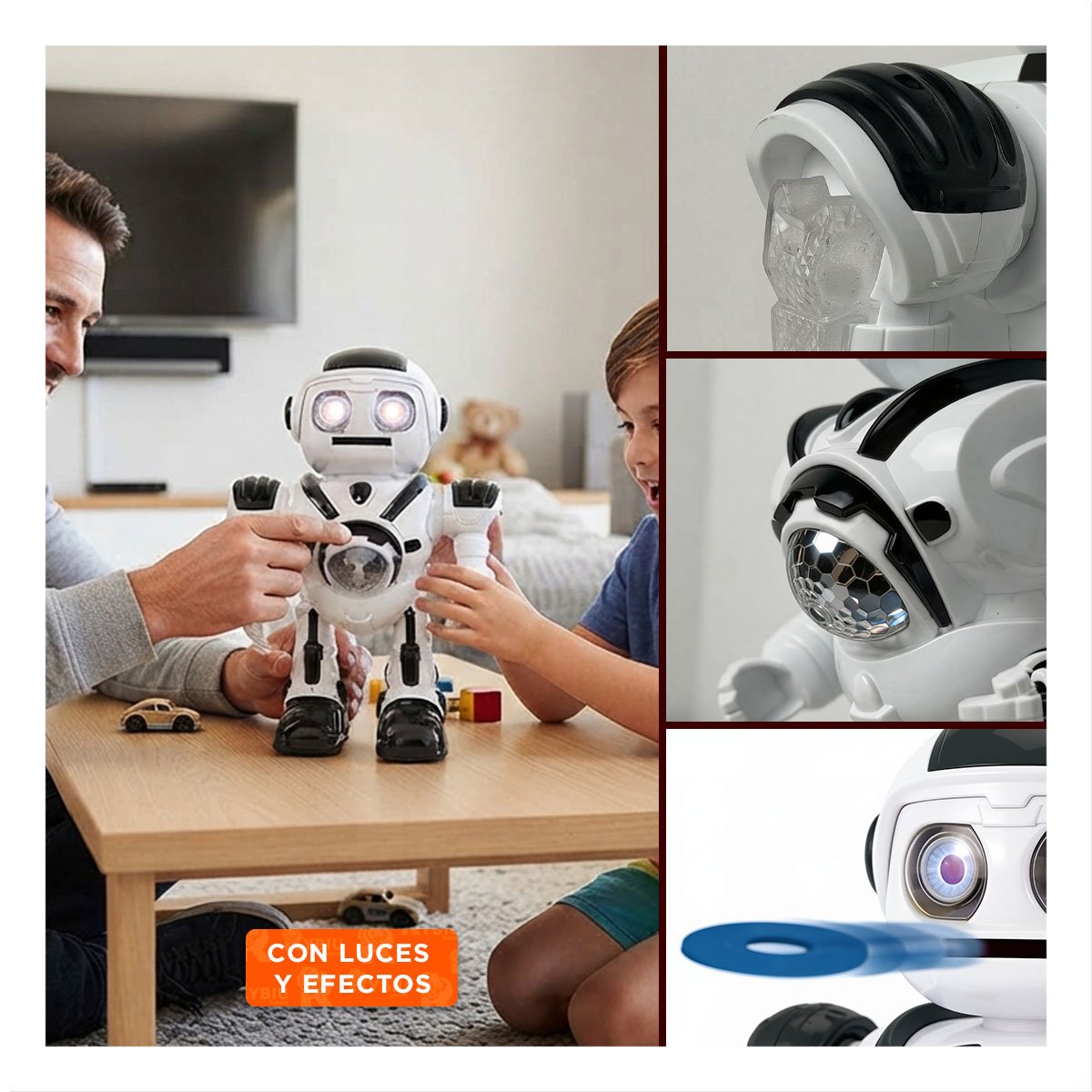 ARTICULO ROBOT LANZA DISCOS NEGRO Y BLANCO PARA NINOS DE JUEGO EN LA CASA Y PAPEL REGALO - 2