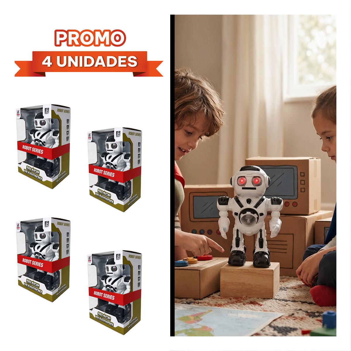 PACK4 AUTOMATA ROBOT LANZA DISCOS NEGRO Y BLANCO CON LUCES PARA NINOS DE JUEGO EN EL HOGAR - 1
