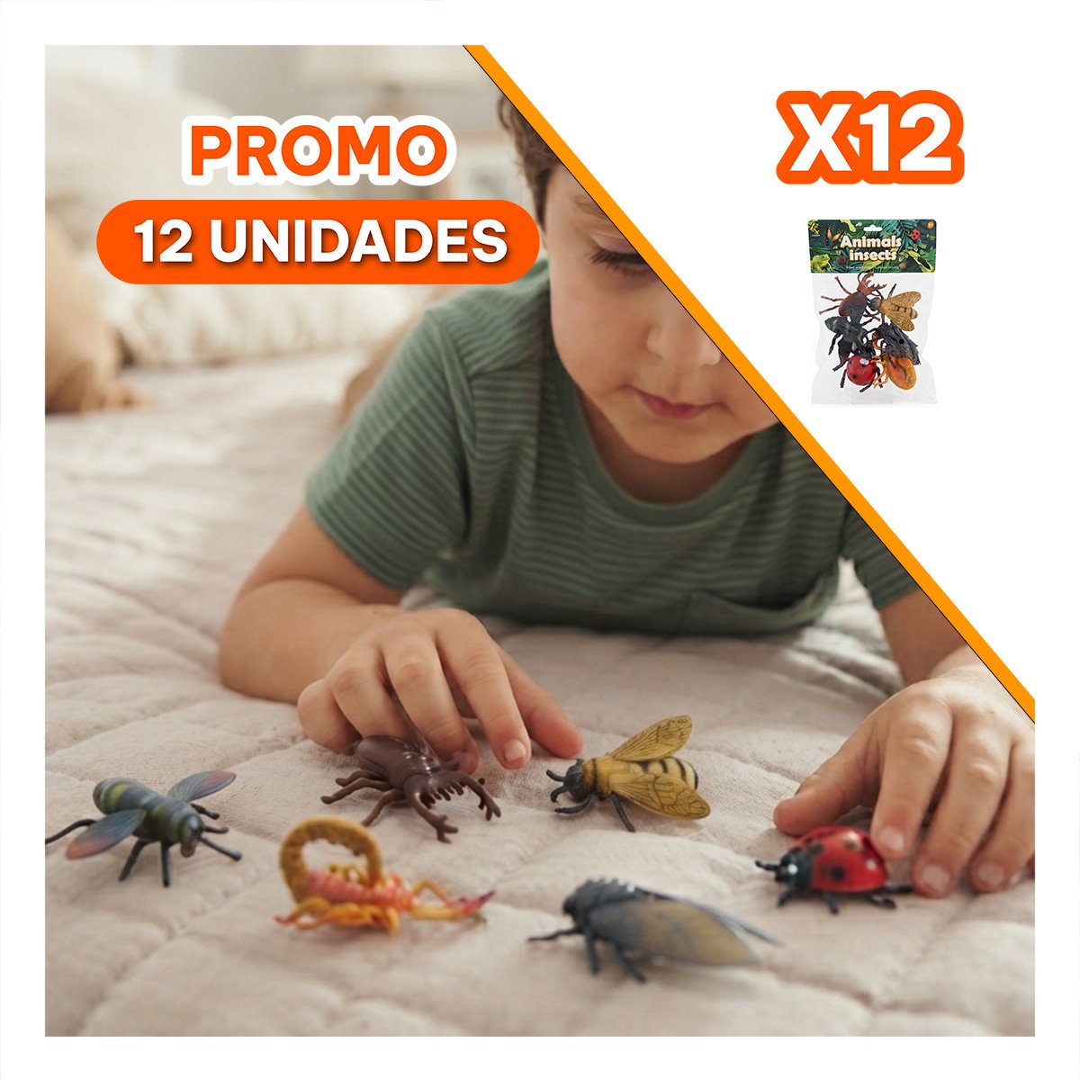 PACK12 ESTUCHE CON BOLSA DE FIGURAS DE ANIMALES 6 PIEZAS MULTICOLOR PARA JUGAR EN CASA - 1