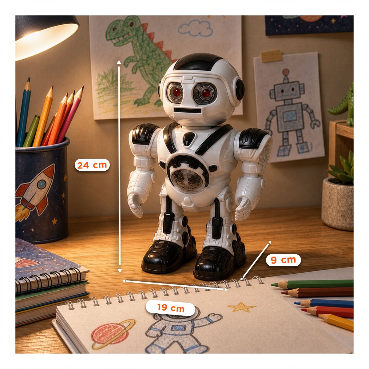 ROBOT LANZA DISCOS NEGRO Y BLANCO CON LUCES PARA NINOS DE JUEGO EN CASA Y REGALO STICKER - 2
