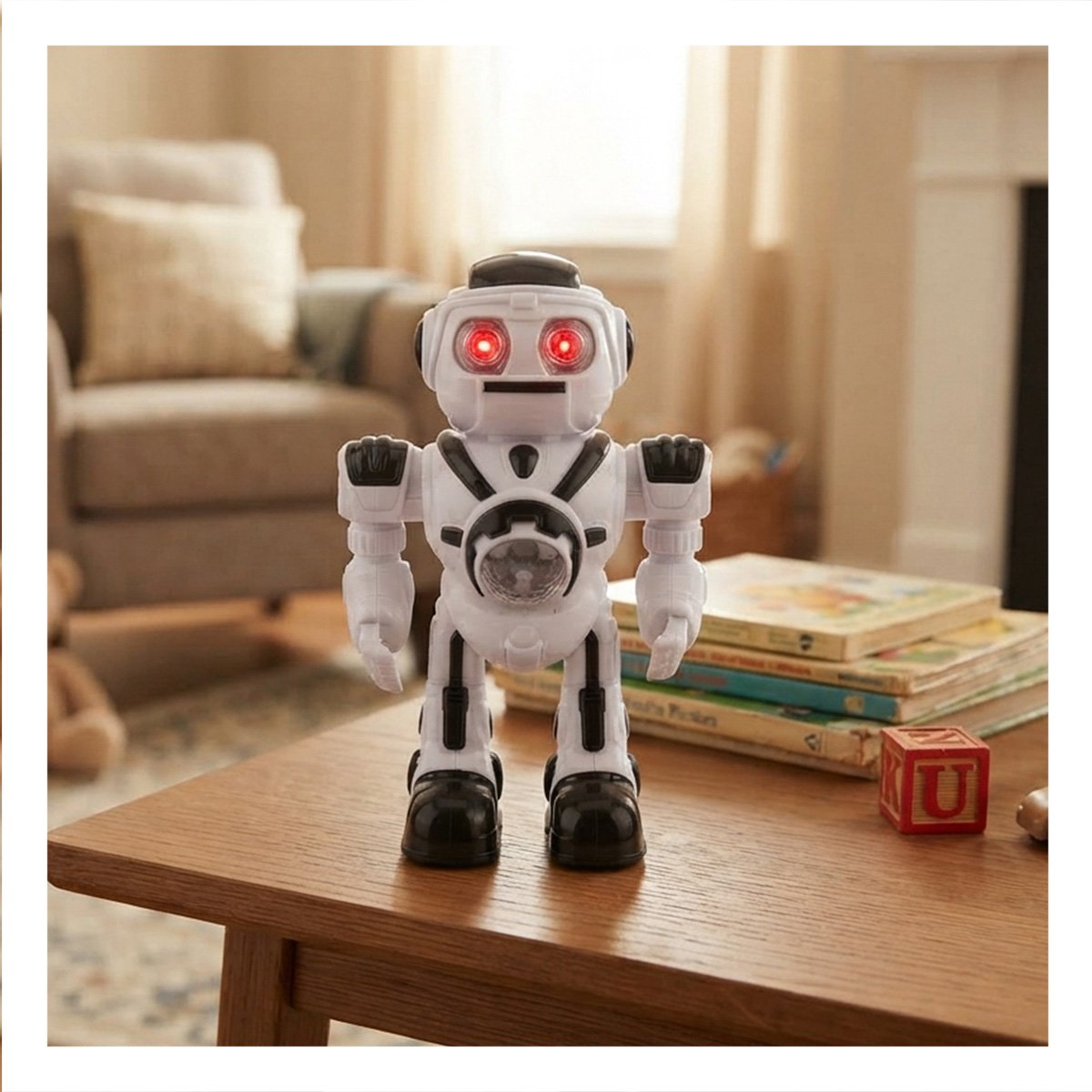 PERSONAJE ROBOT LANZA DISCOS NEGRO Y BLANCO PARA NINOS DE JUEGO EN LA CASA - 1