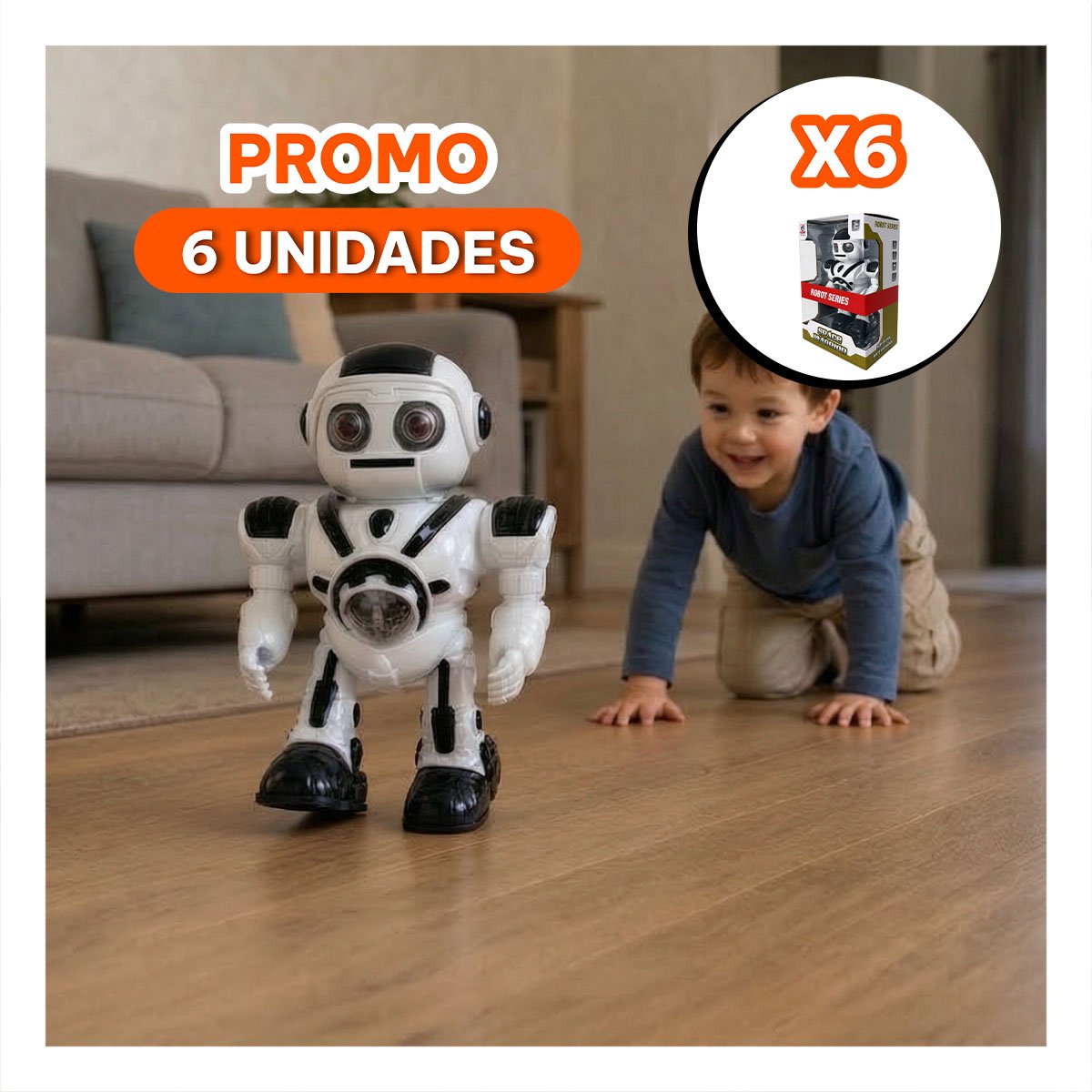 PACK6 PERSONAJE ROBOT LANZA DISCOS NEGRO Y BLANCO CON LUCES PARA NINOS EN LA CASA - 1