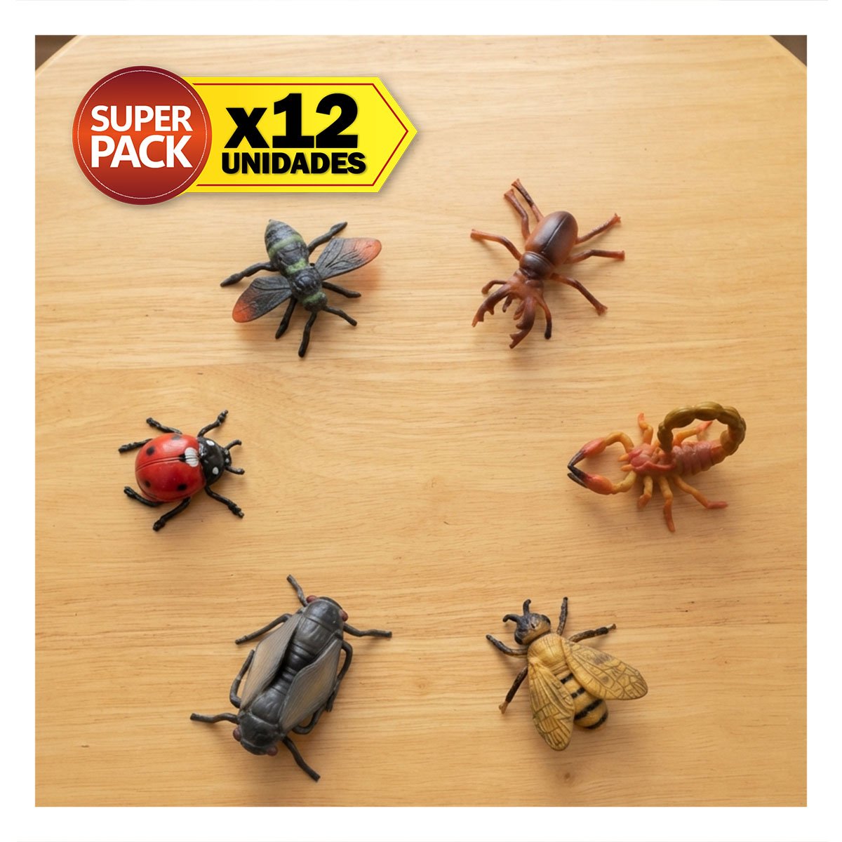 PACK12 SET DE FIGURAS DE ANIMALES E INSECTOS DE 6 PIEZAS MULTICOLOR NINOS FINA YREGALO STICKER - 1
