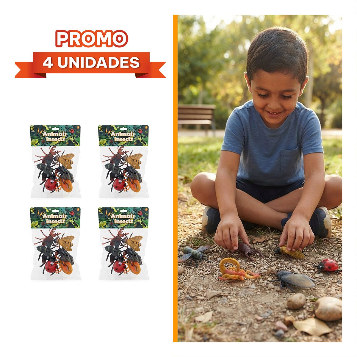 PACK4 PACK DE FIGURAS DE ANIMALES E INSECTOS CON BOLSA 6 PIEZAS MULTICOLOR PARA NINOS - 1