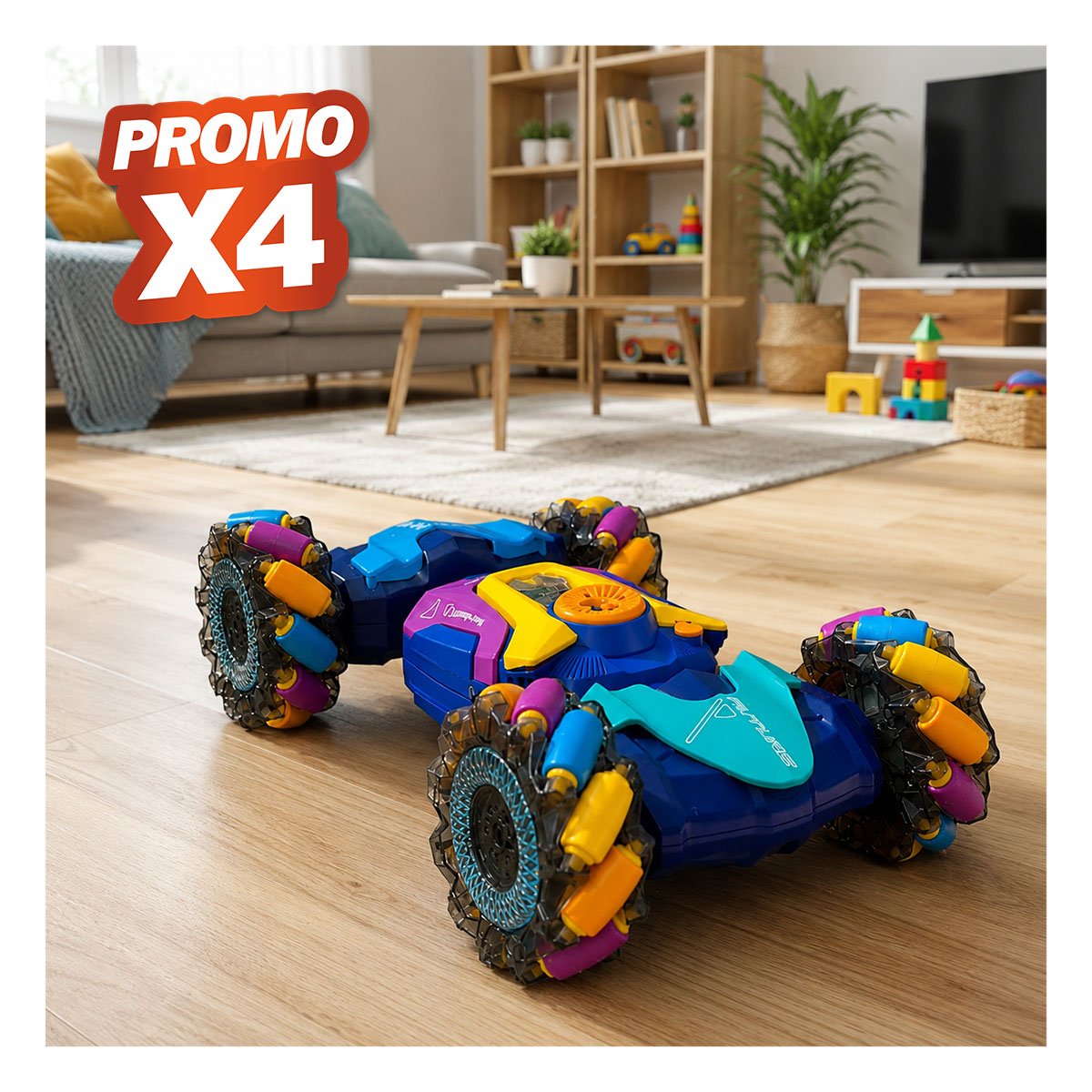 PACK4 AUTO ACROBATICO CON CONTROL Y RELOJ MULTICOLOR PARA NINOS DE JUEGO YREGALO STICKER - 1
