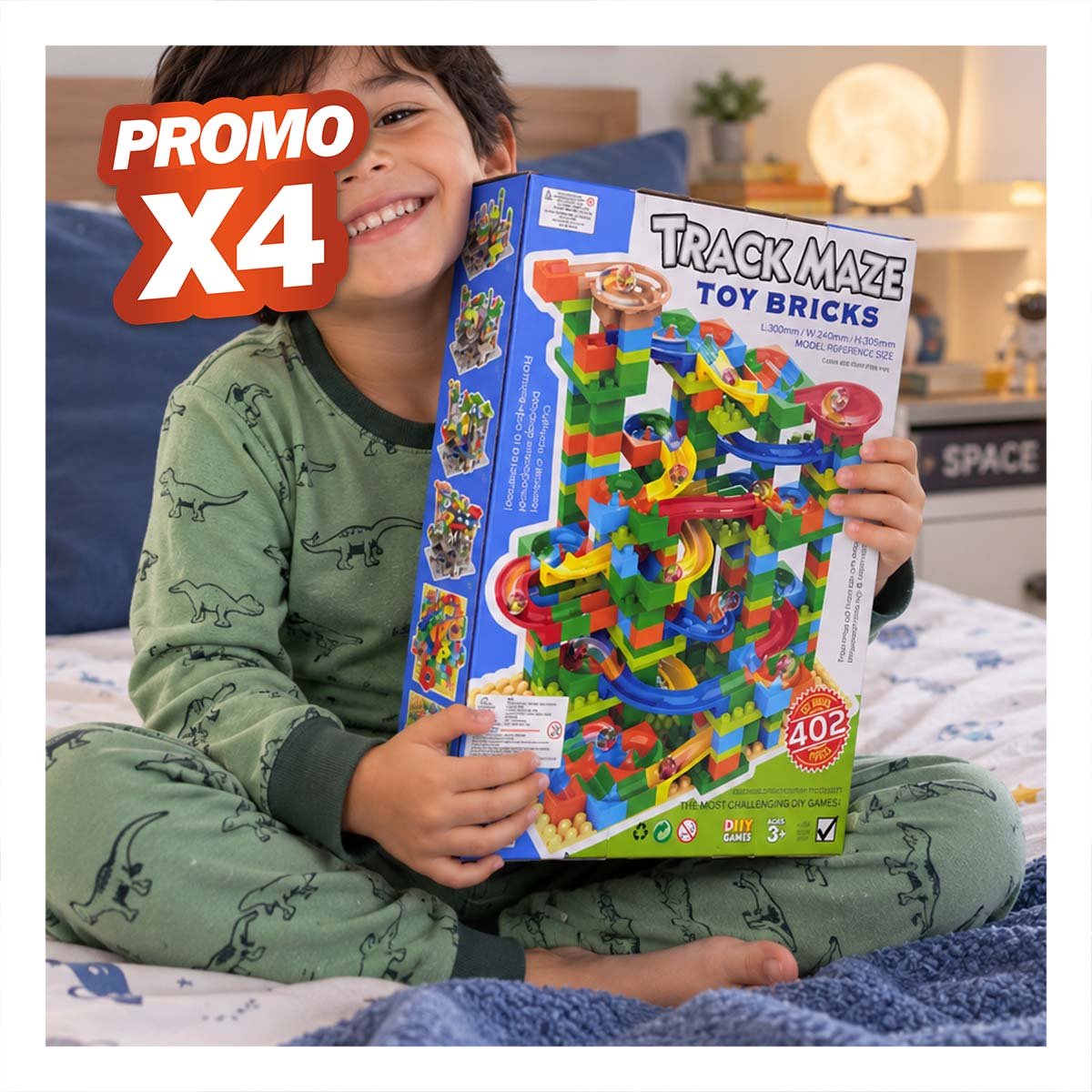 PACK4 LABERINTO DE CANICAS DE 402 PIEZAS MULTICOLOR CON BLOQUES DE CONSTRUCCION YREGALO STICKER - 1