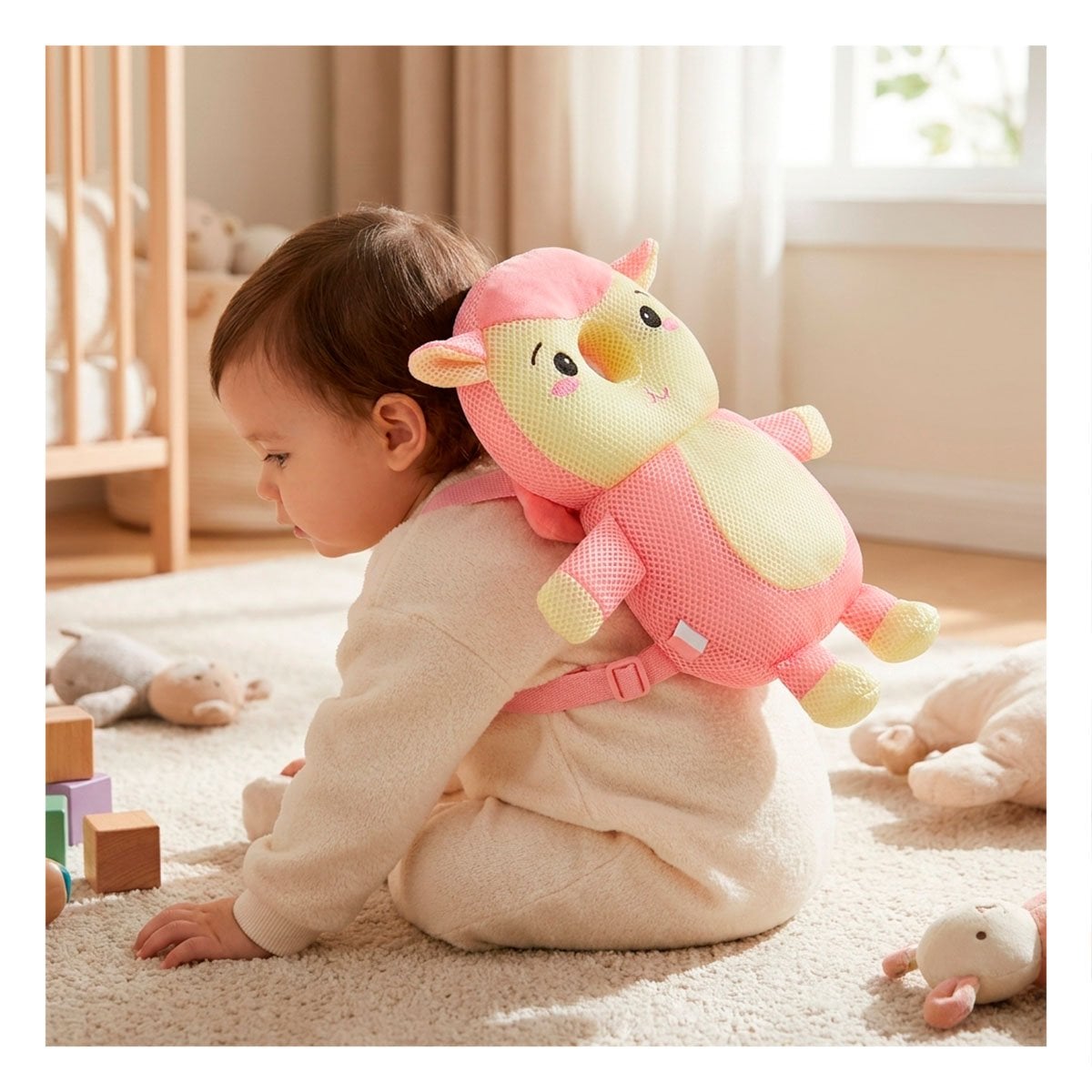 COJIN PROTECTOR PARA CAMA DE BEBE OVEJA ROSADO CON DISENO INFANTIL Y PAPEL REGALO - 1