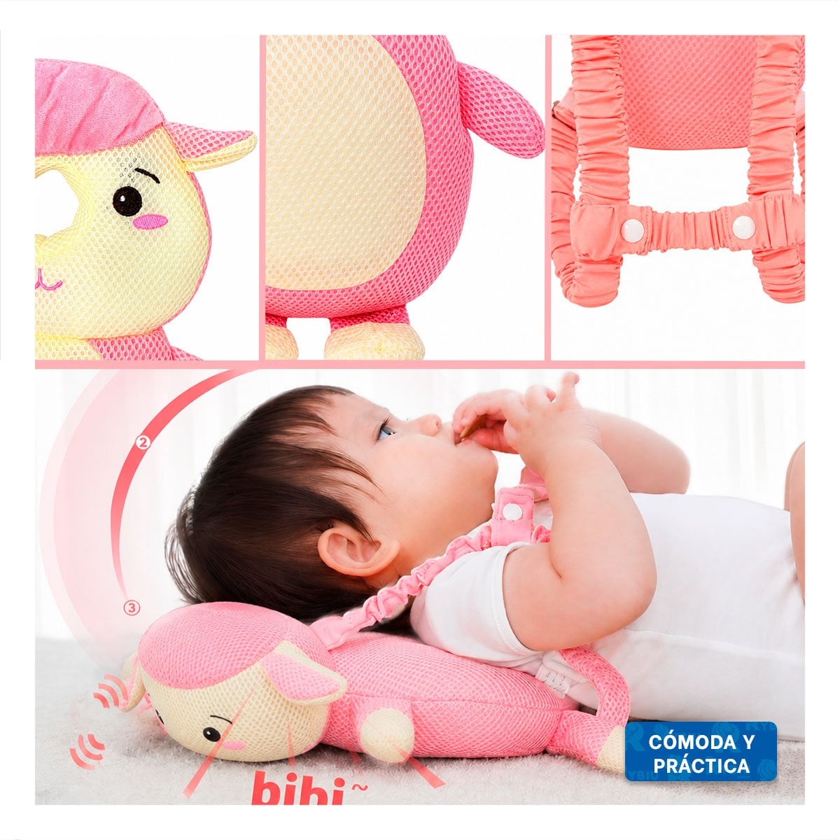 COJIN PROTECTOR PARA CAMA DE BEBE OVEJA ROSADO CON DISENO INFANTIL Y PAPEL REGALO - 2