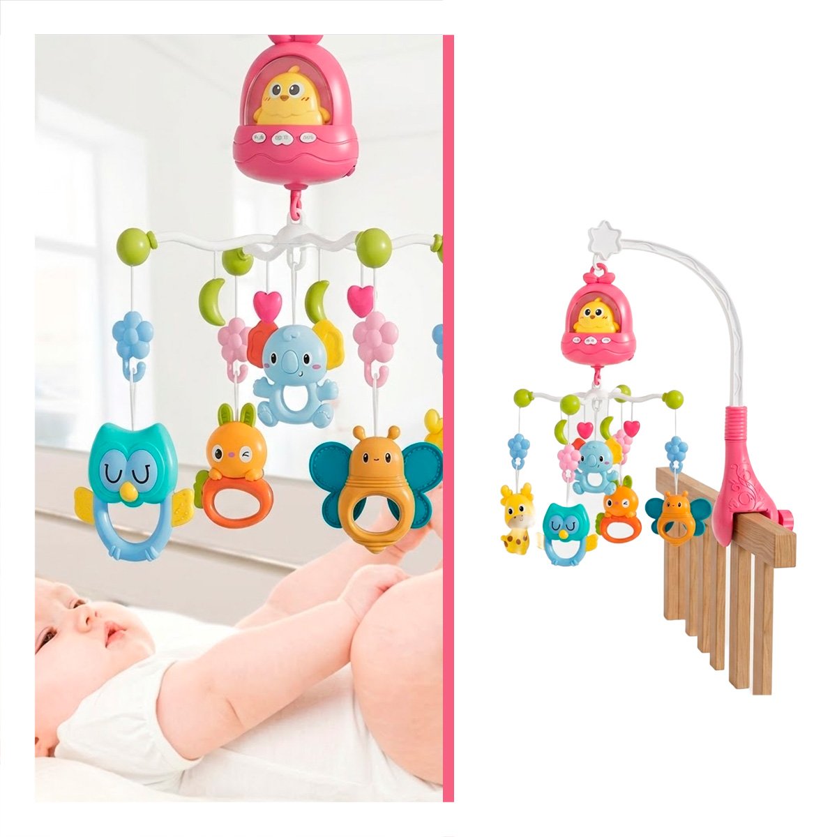 MOVIL MUSICAL POLLO ROSADO PARA CUNA Y DORMITORIO INFANTIL - 3