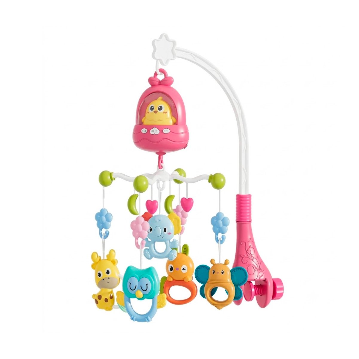 PACK2 CARRUSEL MUSICAL INFANTIL POLLO ROSADO PARA CUNA Y DESCANSO YREGALO STICKER - 2