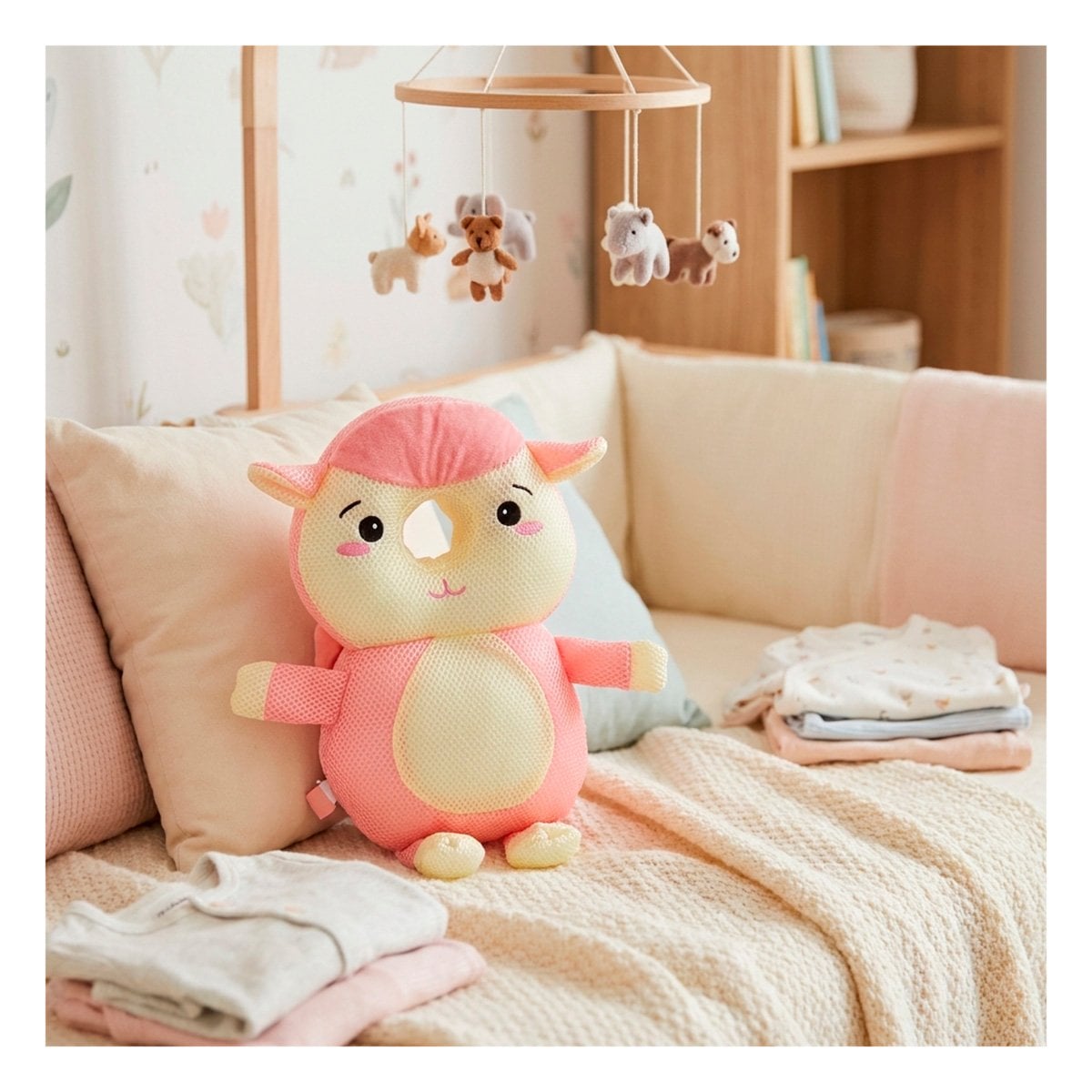 CABEZAL PARA CUNA OVEJA ROSADO CON PROTECCION ANTI CAIDA PARA BEBE Y LIGAS REGALO - 1