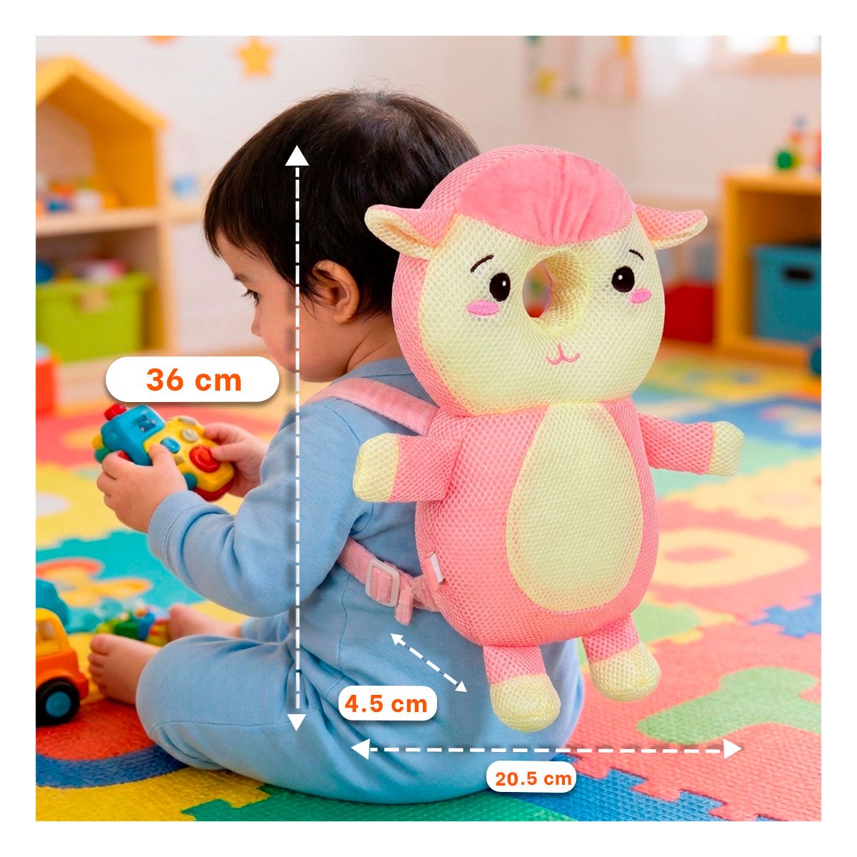 CABEZAL PARA CUNA OVEJA ROSADO CON PROTECCION ANTI CAIDA PARA BEBE Y LIGAS REGALO - 3