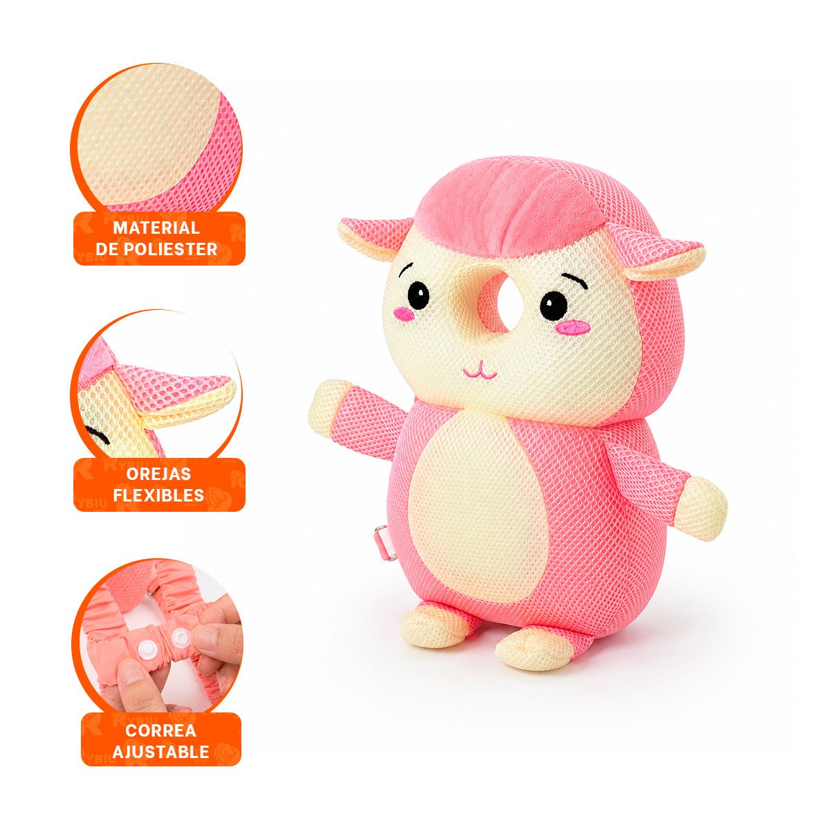 CABEZAL PARA CUNA OVEJA ROSADO CON PROTECCION ANTI CAIDA PARA BEBE Y LIGAS REGALO - 4