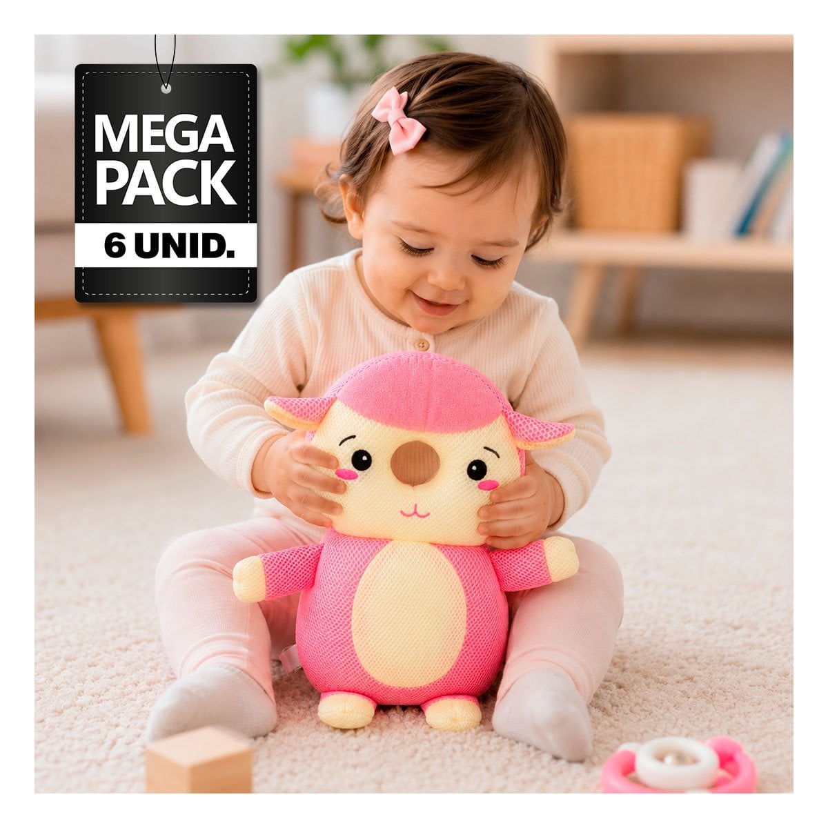PACK6 ALMOHADA ANTI CAIDA OVEJA ROSADO PARA DESCANSO DE BEBE EN CAMA INFANTIL YPAPEL REGALO - 1