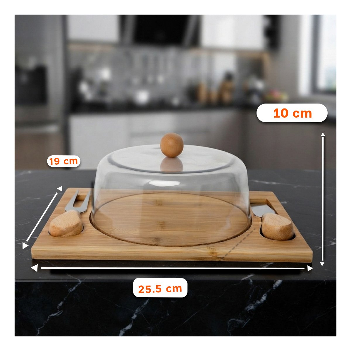 PACK4 BASE DE MADERA RECTANGULAR CON CUPULA CON 2 UTENSILIOS PARA USO DIARIO YPAPEL REGALO - 4