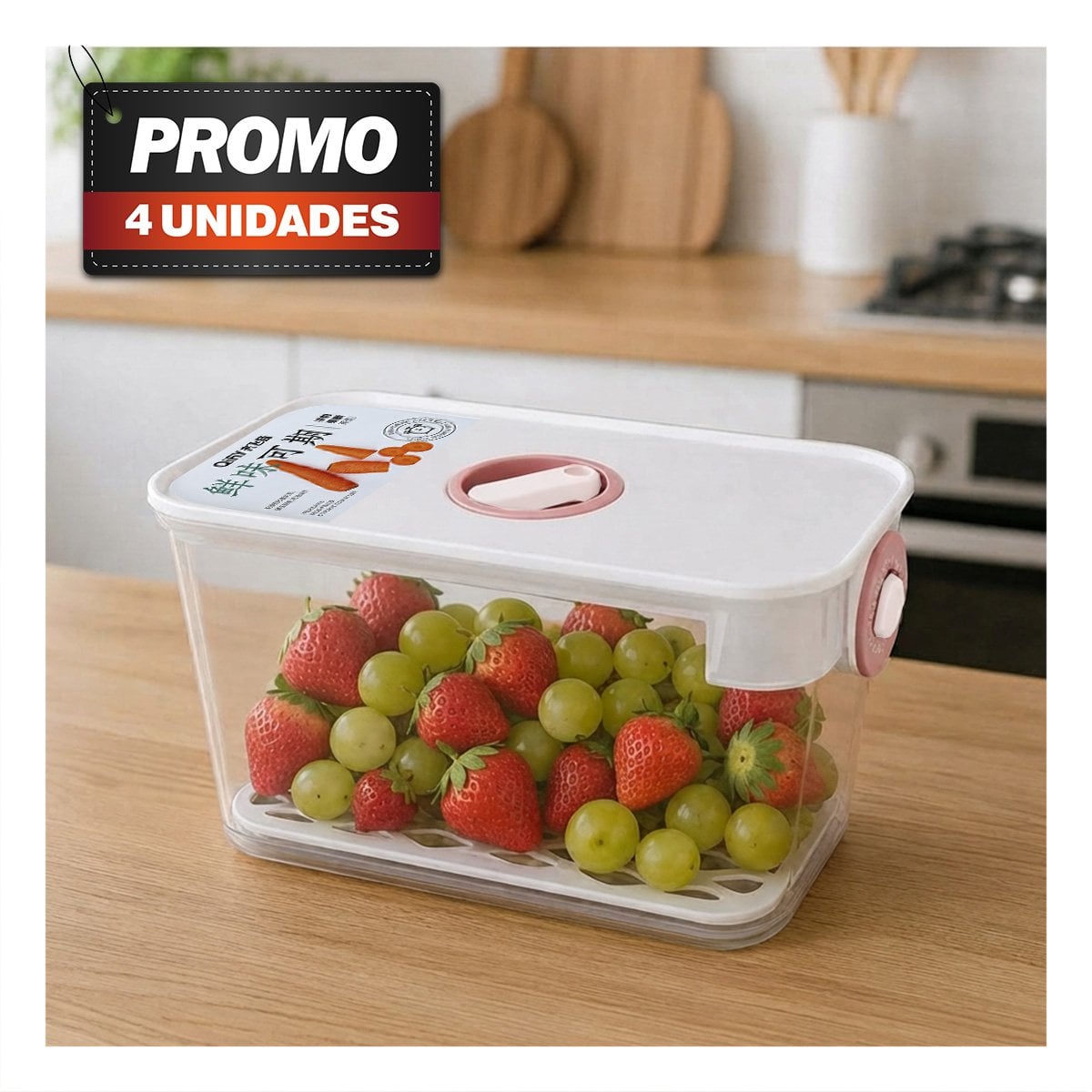 PACK4 ENVASE ROSADO PARA CONSERVAR COMIDAS PREPARADAS CON CIERRE HERMÉTICO YPAPEL REGALO - 1