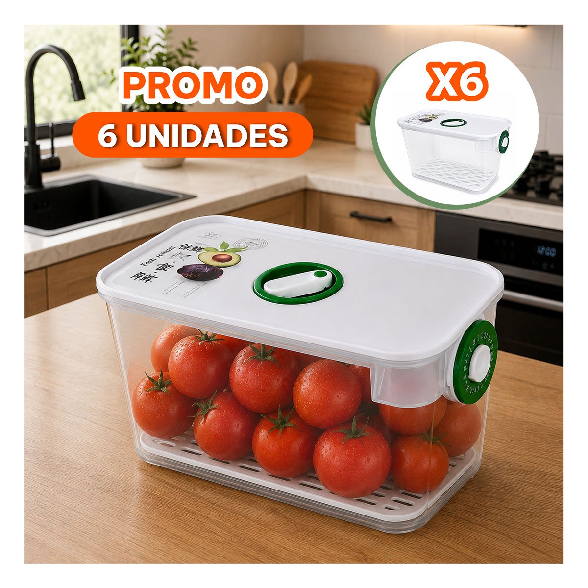 PACK6 TAPER HERMÉTICO PARA ALIMENTOS VERDE PARA CONSERVAR COMIDAS - 1