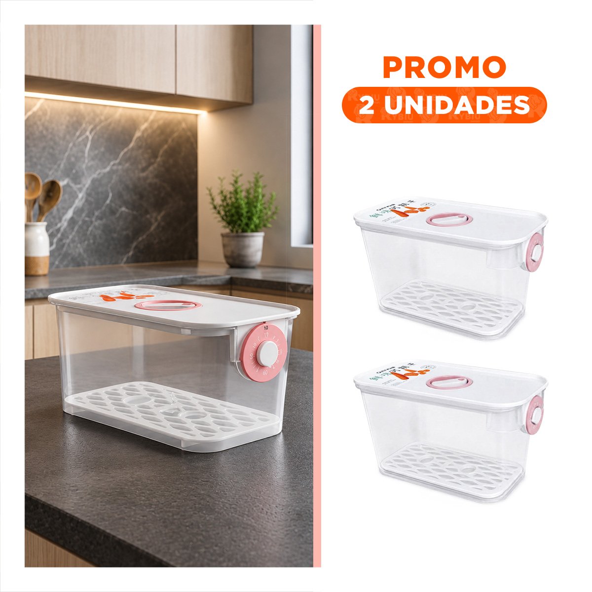 PACK2 RECIPIENTE ROSADO PARA CONSERVAR COMIDAS CON TAPA HERMÉTICA - 1